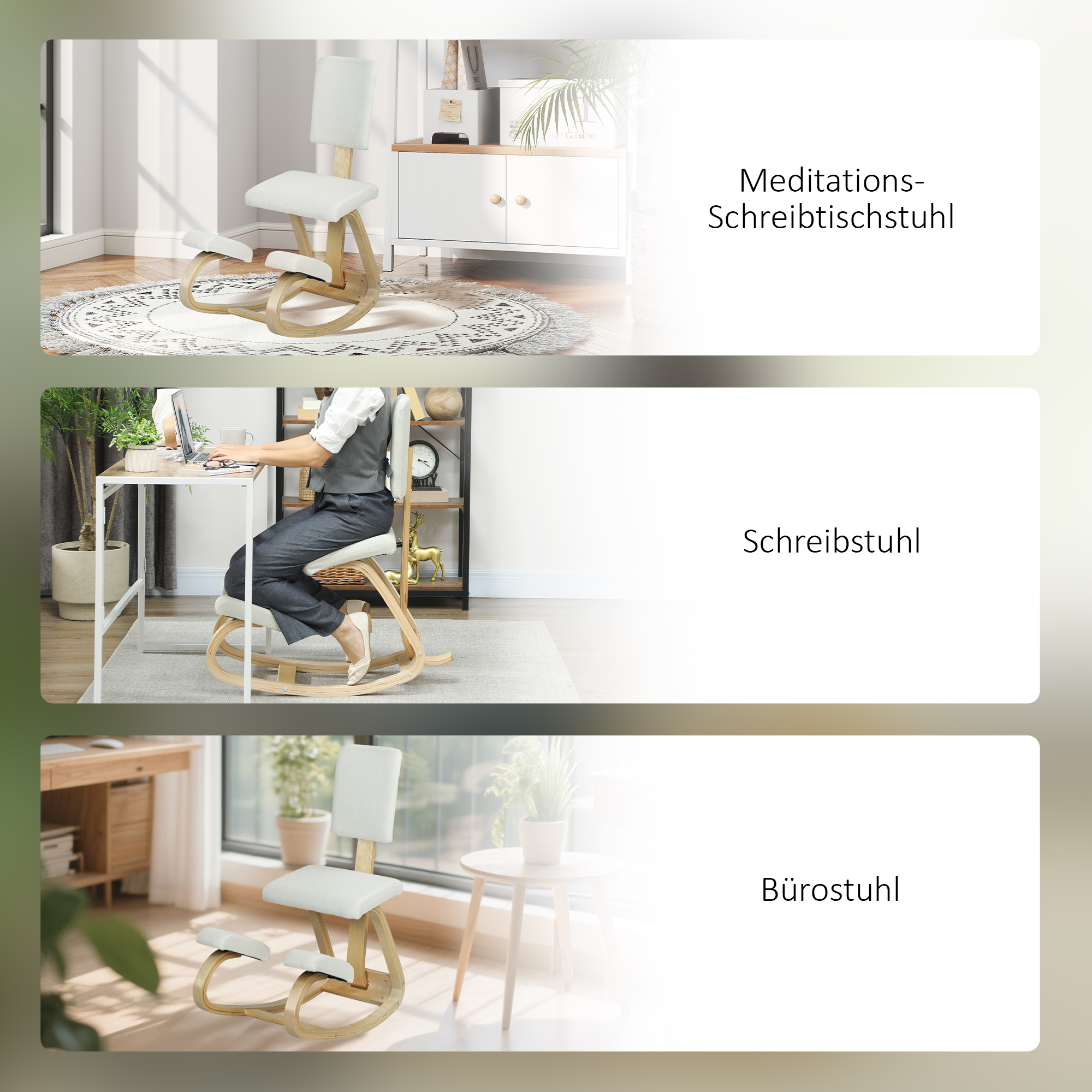 Ergonoomiline põlvetool, kreemvalge, 51 x 84 x 93 cm