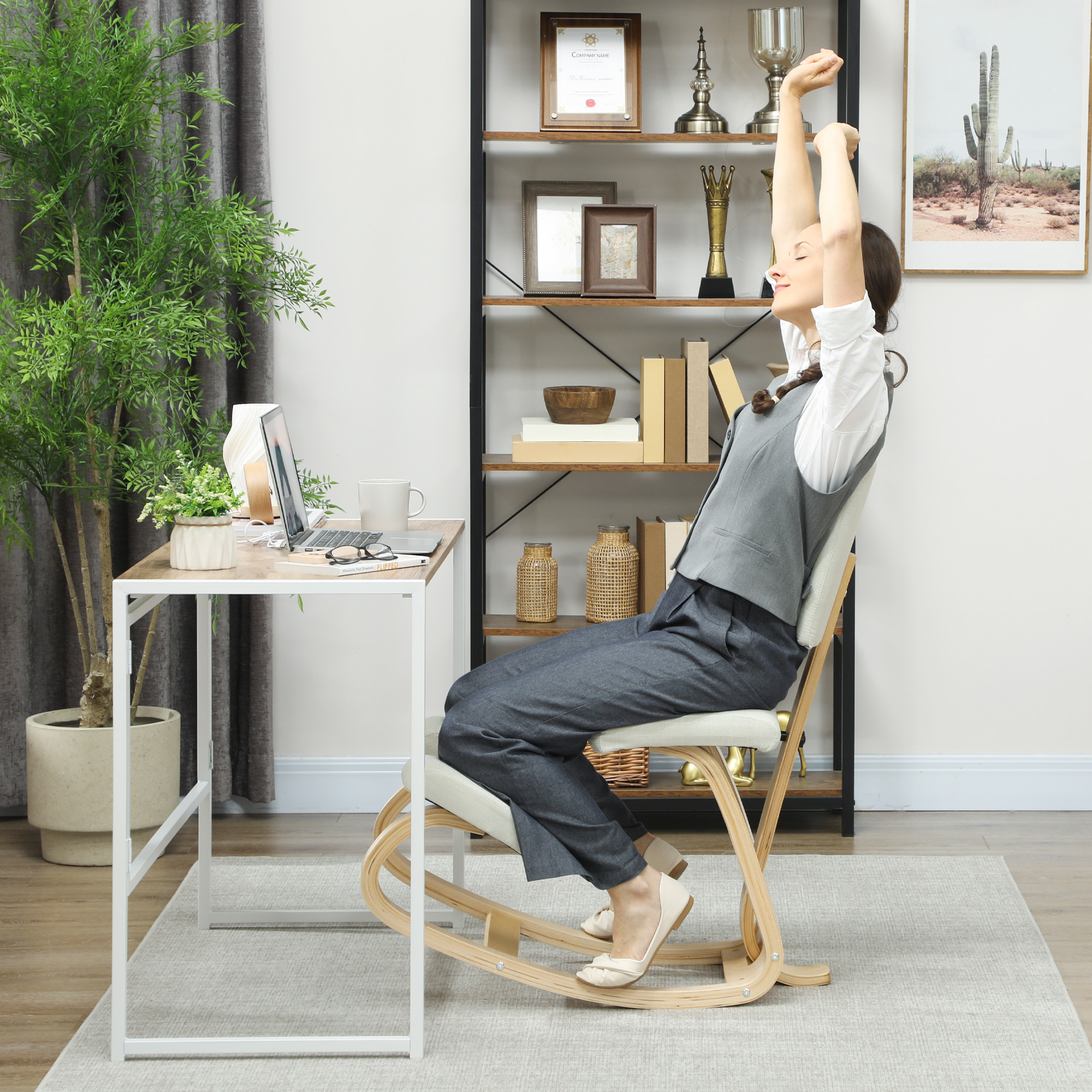 Ergonoomiline põlvetool, kreemvalge, 51 x 84 x 93 cm