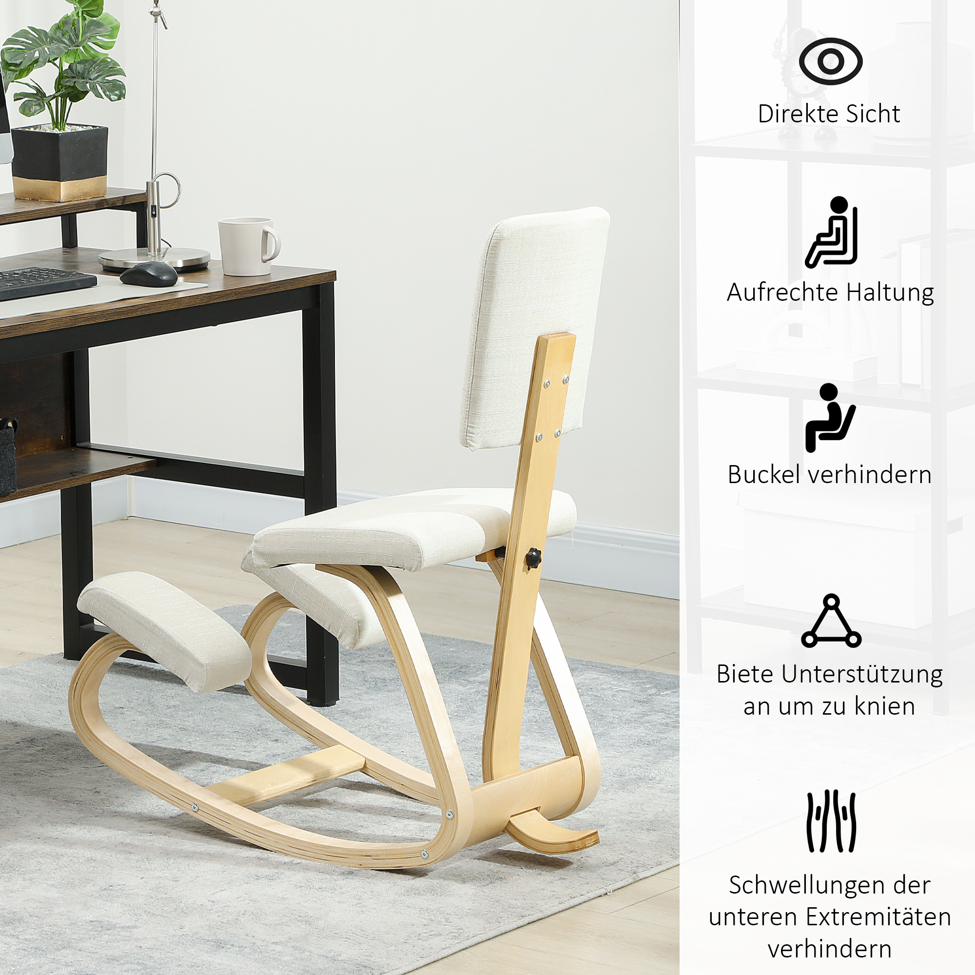 Ergonoomiline põlvetool, kreemvalge, 51 x 84 x 93 cm
