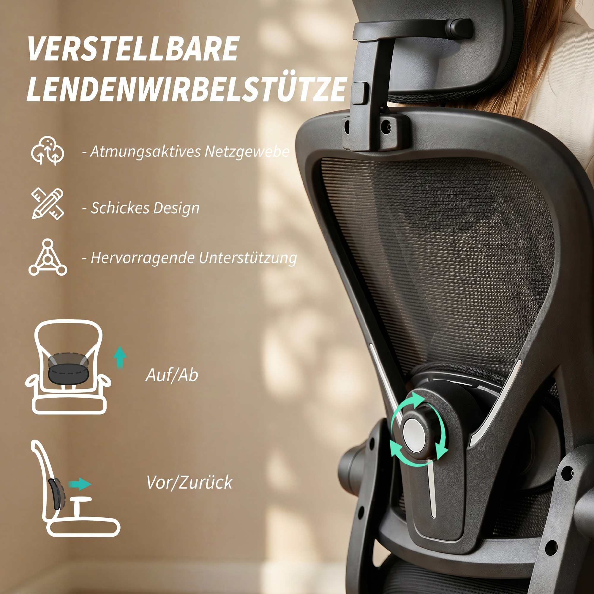 Ergonoomiline kontoritool, must, 64 x 63 x 115-125 cm