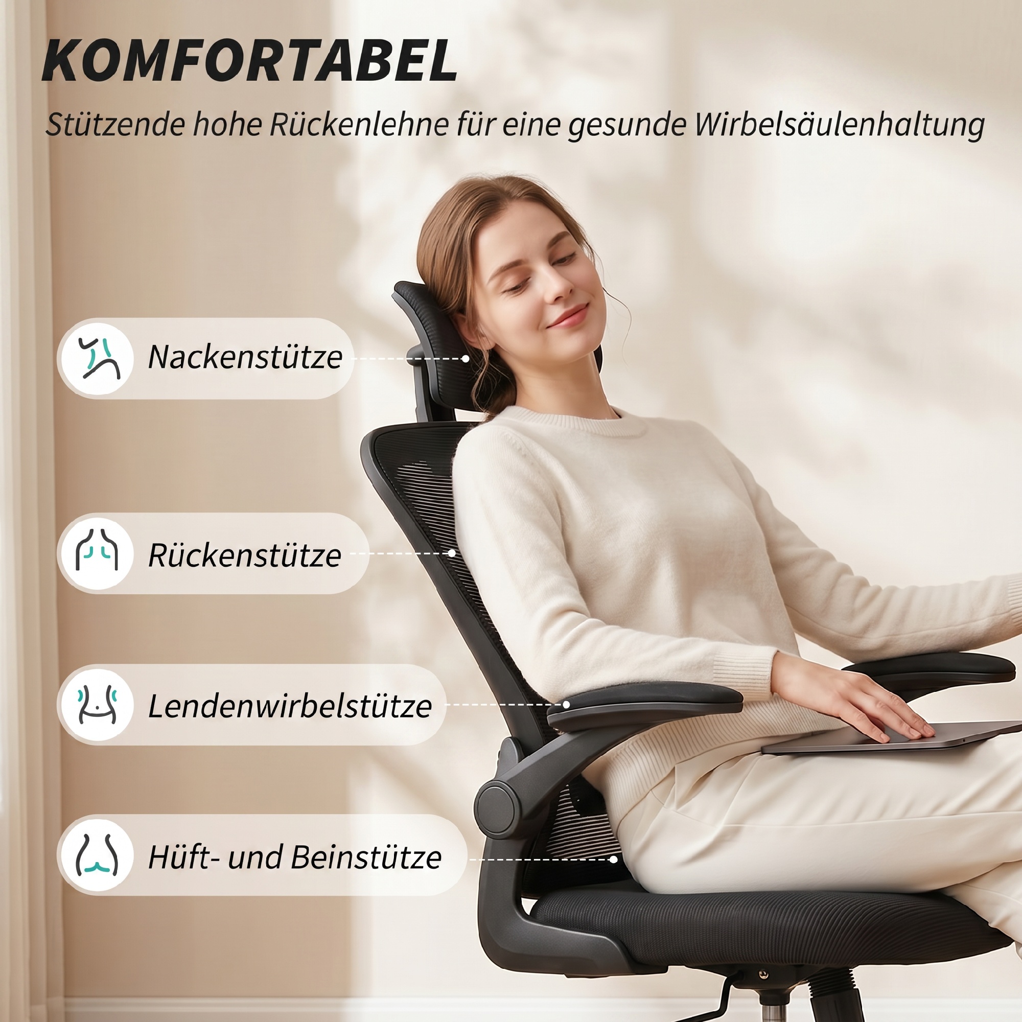 Ergonoomiline kontoritool, must, 64 x 63 x 115-125 cm