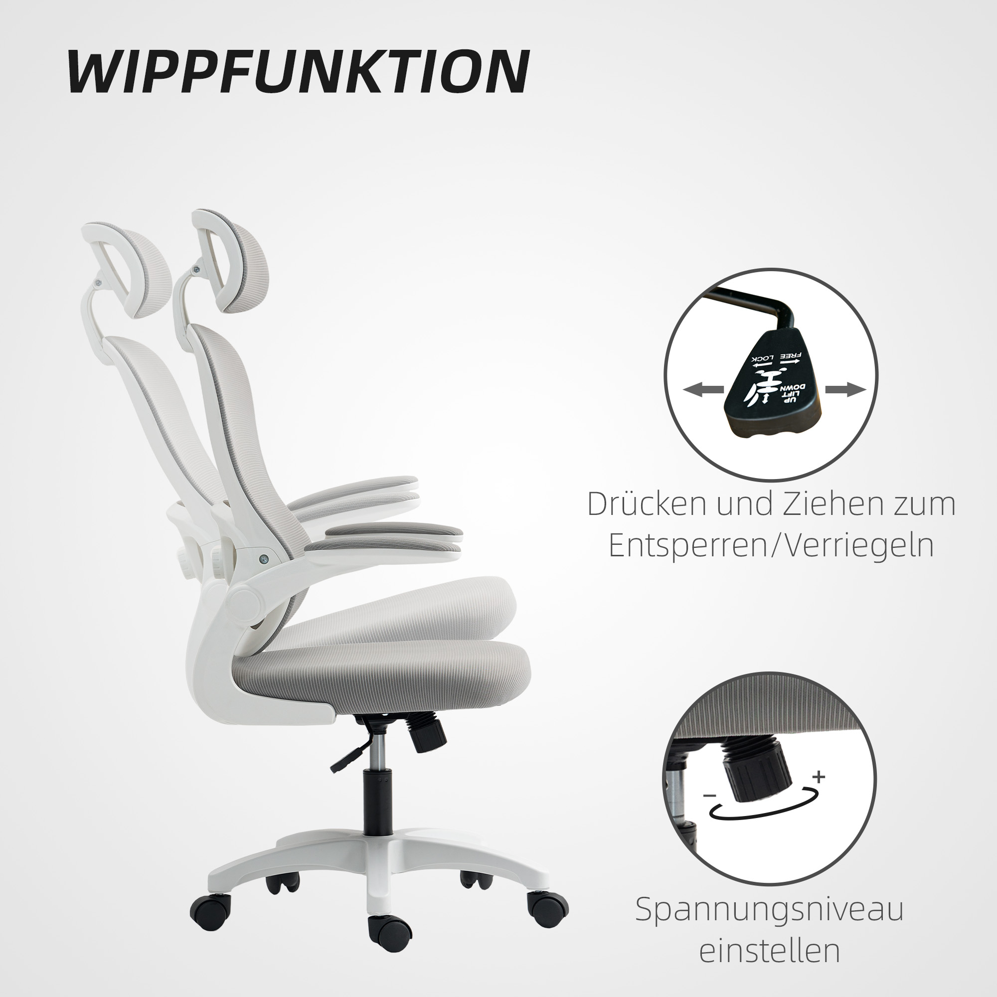 Ergonoomiline bürootool võrkkattega seljatoega, hall, 64 x 62 x 107-115 cm