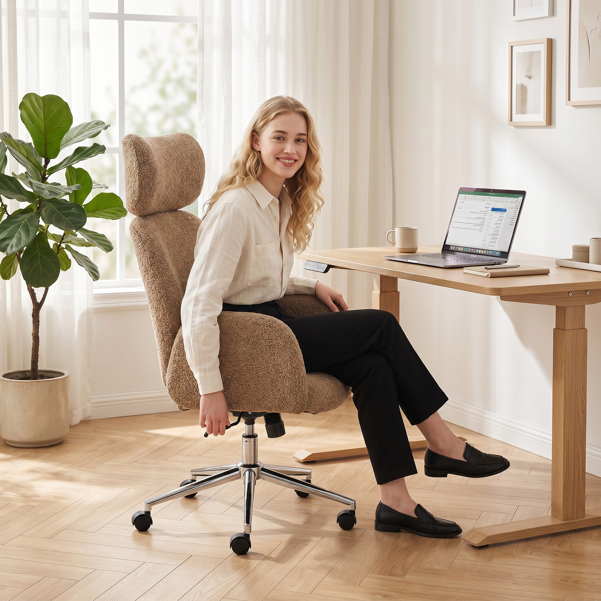Bürootool reguleeritava peatugi, ergonoomiline, kiikfunktsiooniga, pruun, 115-123 cm