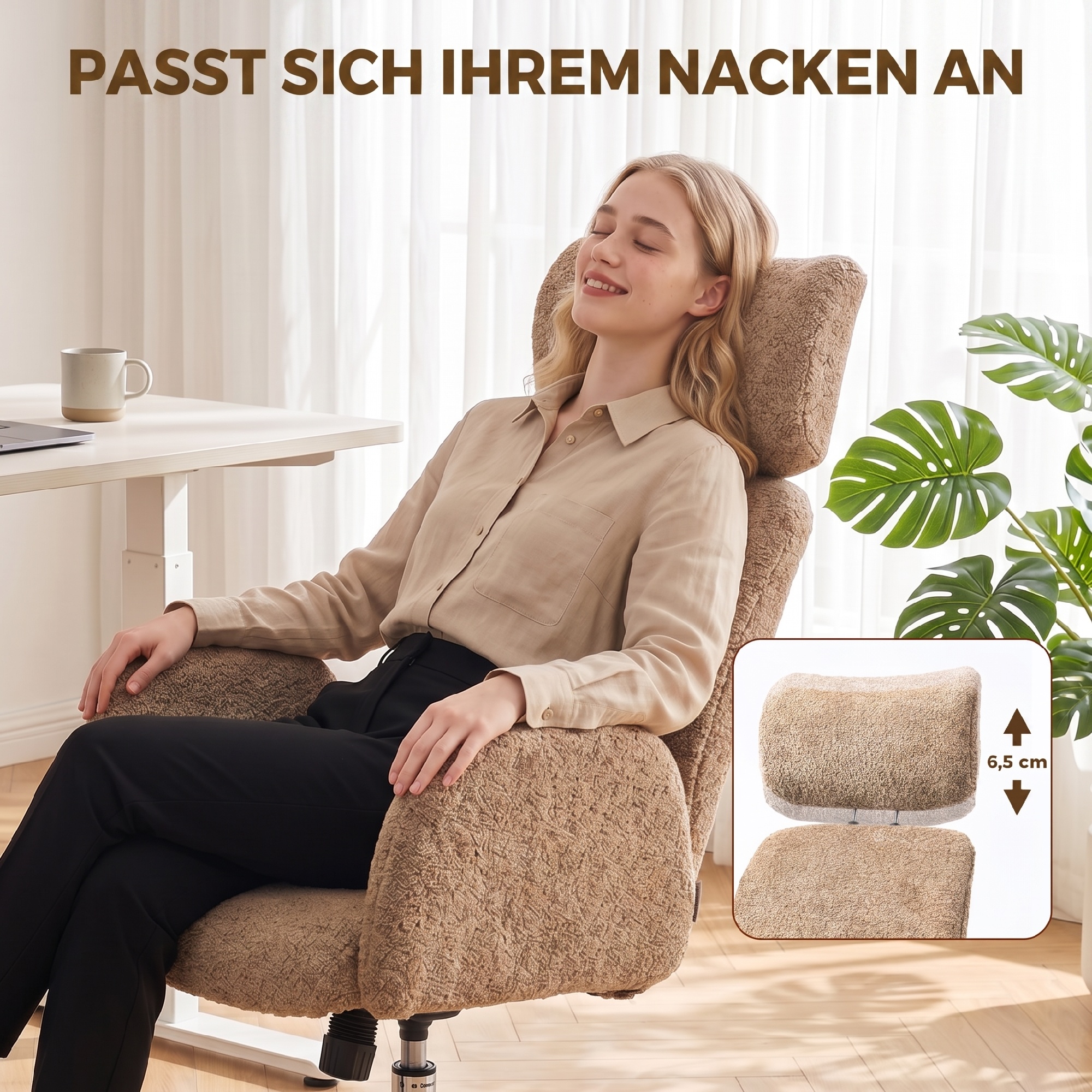 Bürootool reguleeritava peatugi, ergonoomiline, kiikfunktsiooniga, pruun, 115-123 cm