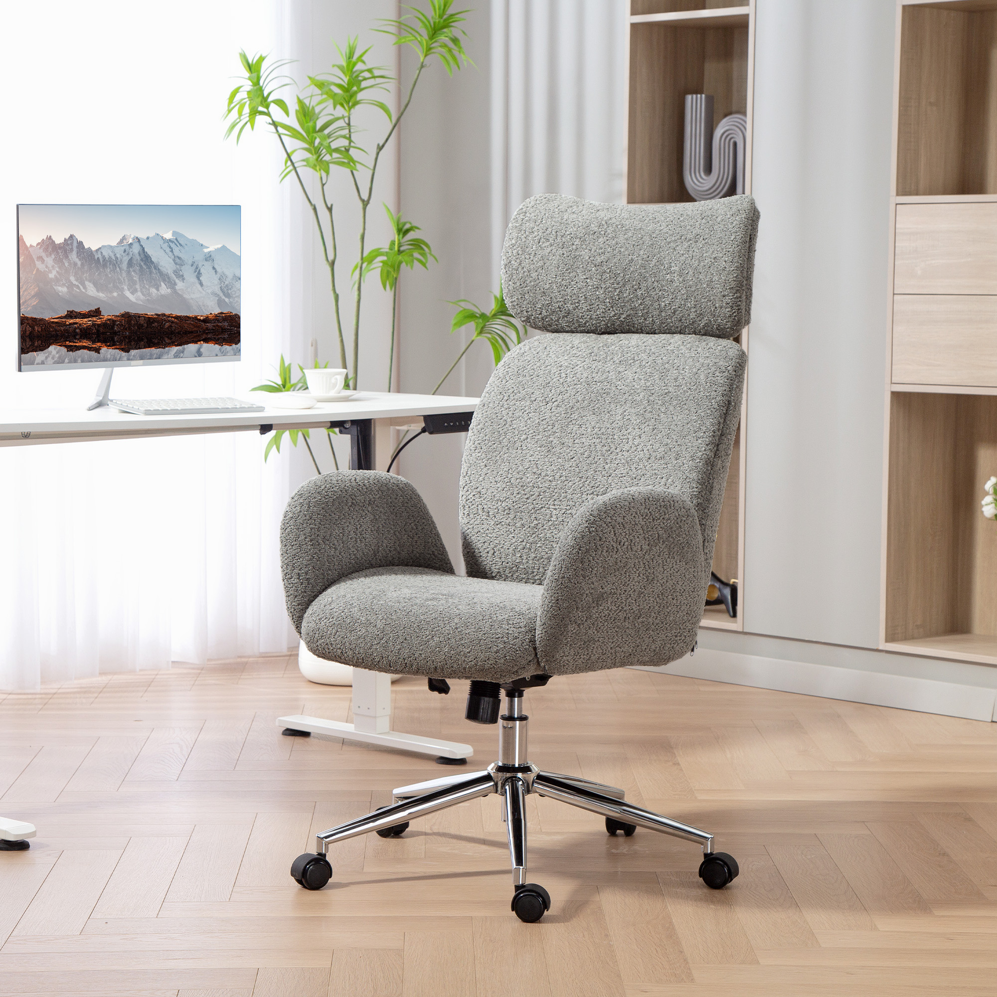 Reguleeritav peatoega bürootool, tumehall, 65 x 75 x 115-123 cm
