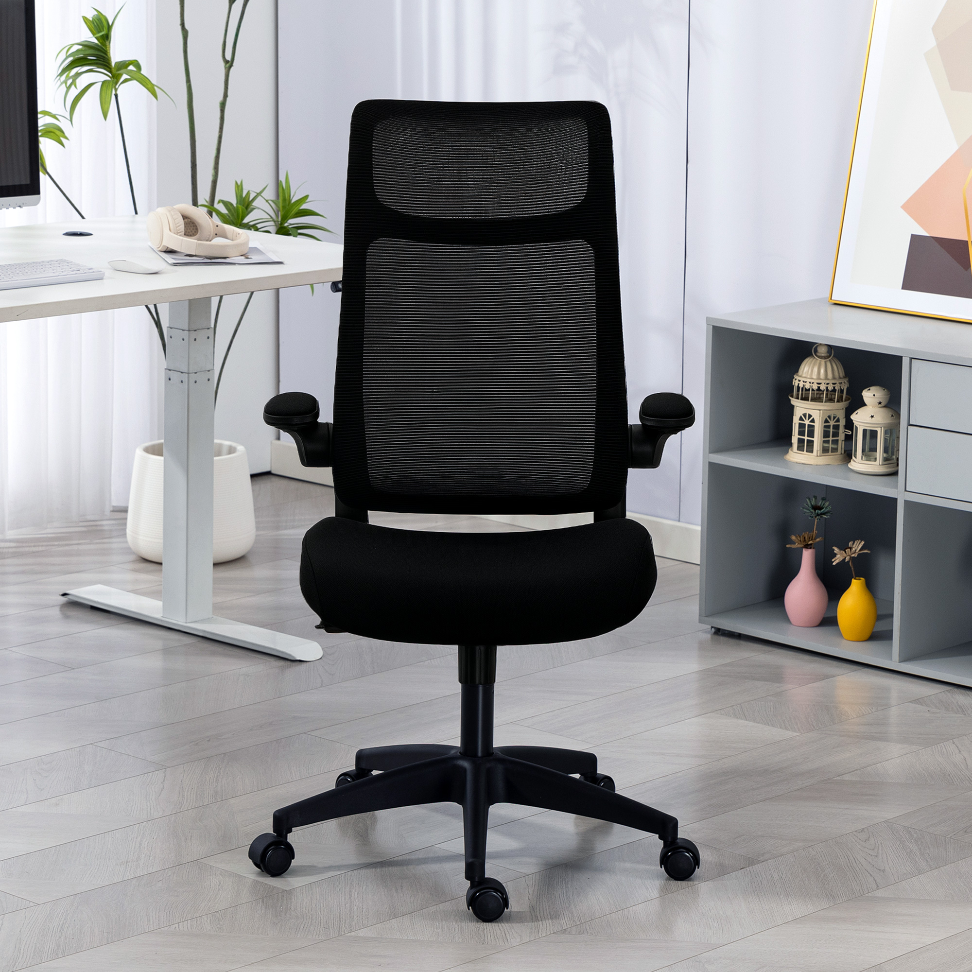 Ergonoomiline kontoritool 3D käetugedega, võrkkangas, must, 108-118 cm