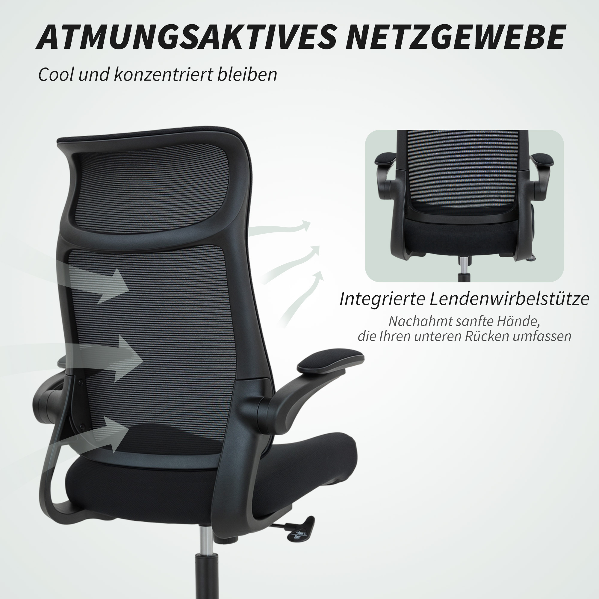 Ergonoomiline kontoritool 3D käetugedega, võrkkangas, must, 108-118 cm