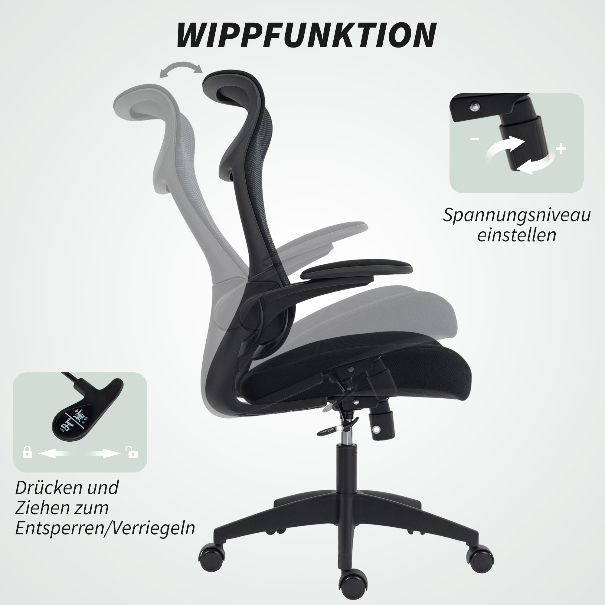 Ergonoomiline kontoritool 3D käetugedega, võrkkangas, must, 108-118 cm