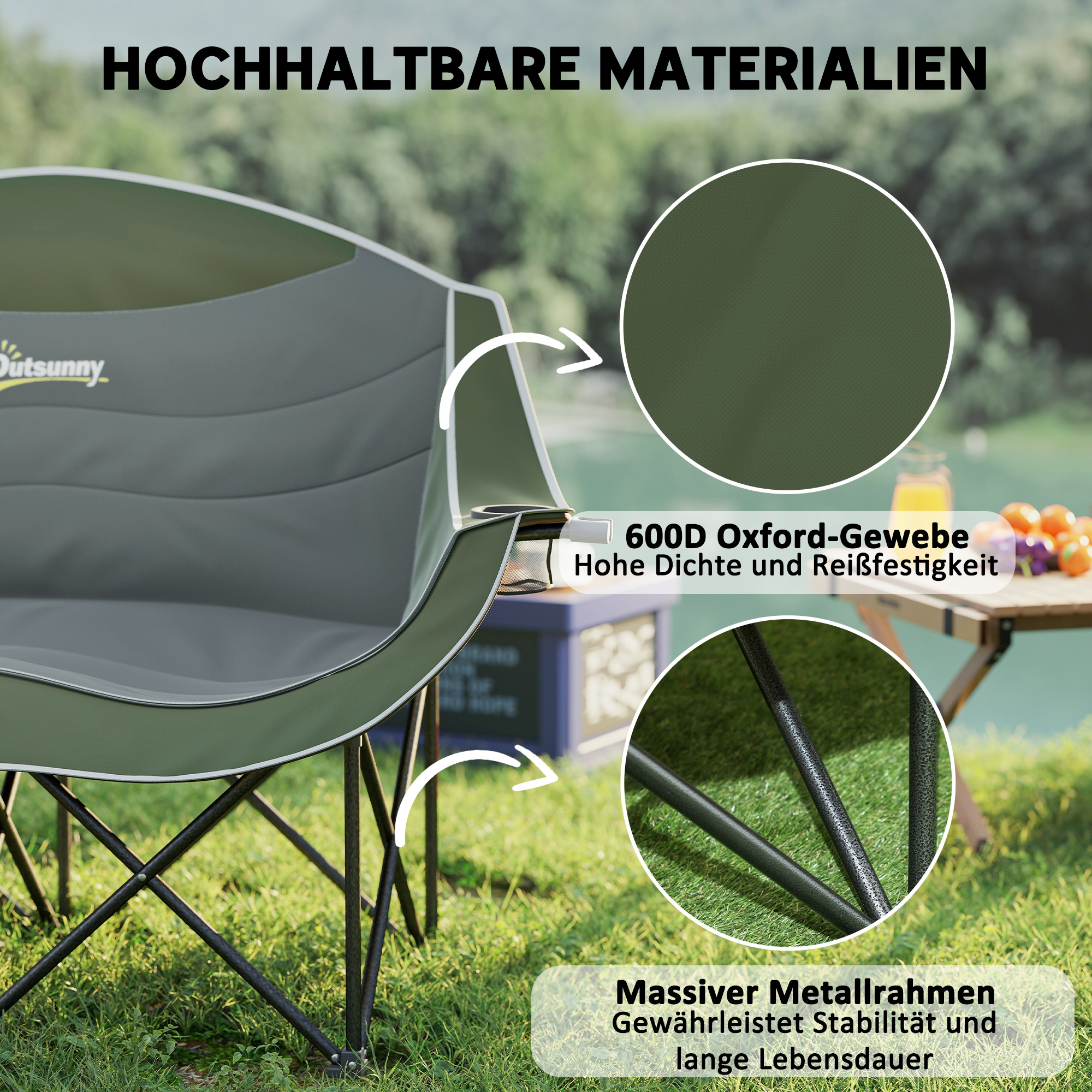 Kokkupandav kahekohaline matkatool joogitopside hoidjatega, roheline, 143 x 50 x 90 cm