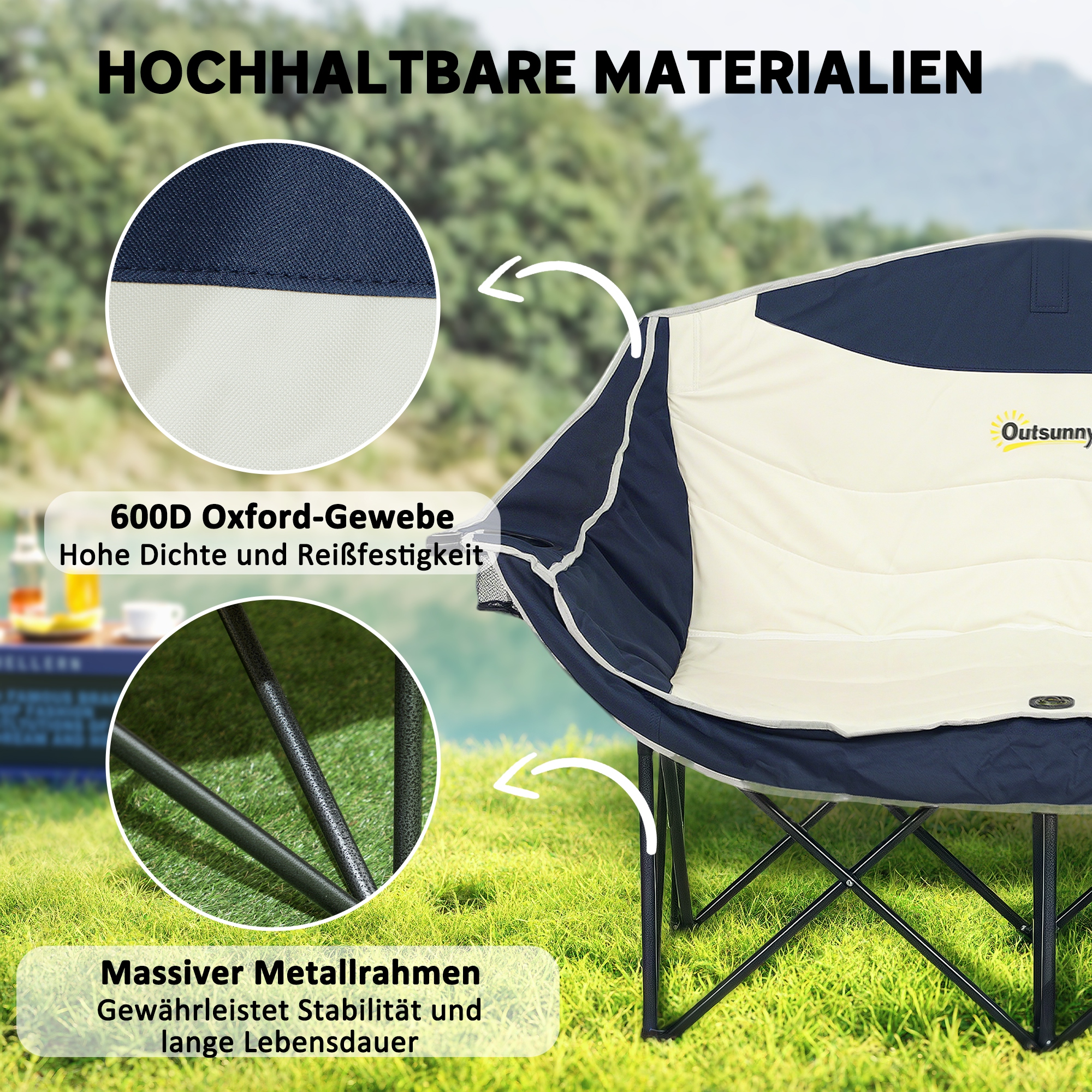 Kokkupandav kahekohaline telgitool topsihoidjate ja kandekotiga, sinine, kuni 250 kg
