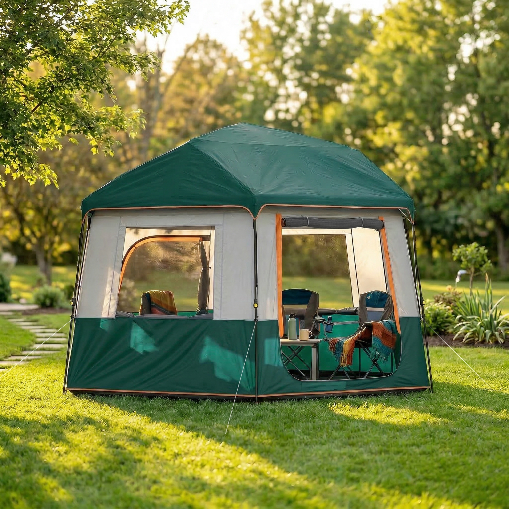 4-6 inimese camping telk, roheline, 350 x 350 x 205 cm