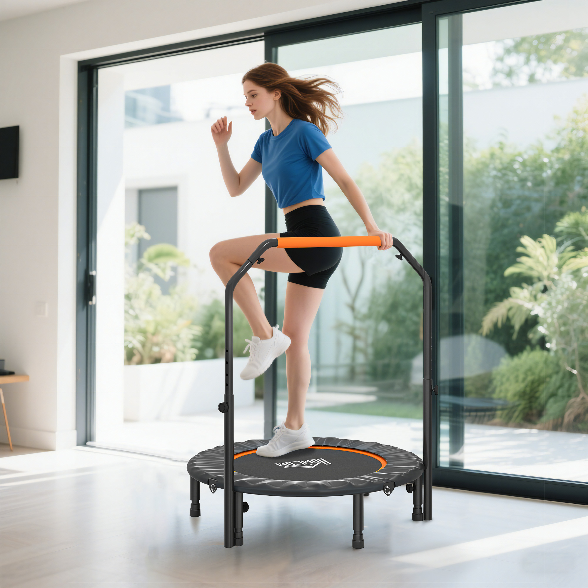 Kokkupandav fitness-trampoliin reguleeritava käepidemega, Ø102 cm, must