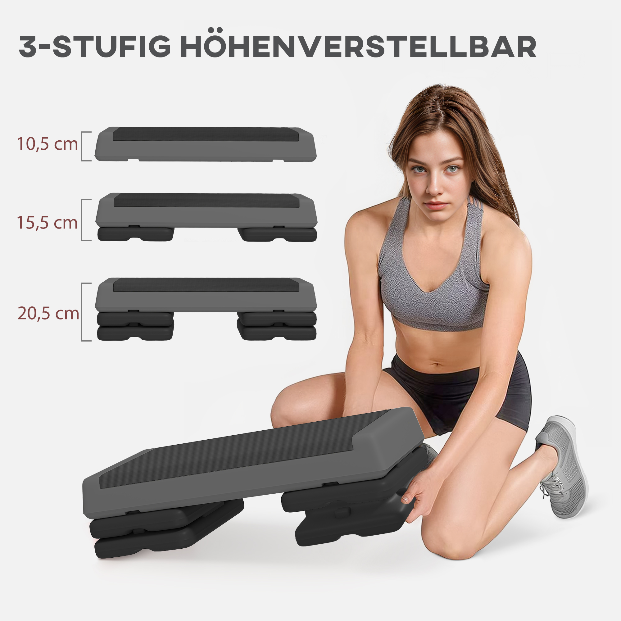 Reguleeritav aeroobikastepper, libisemiskindel, hall, 77 x 36 x 10,5/15,5/20,5 cm
