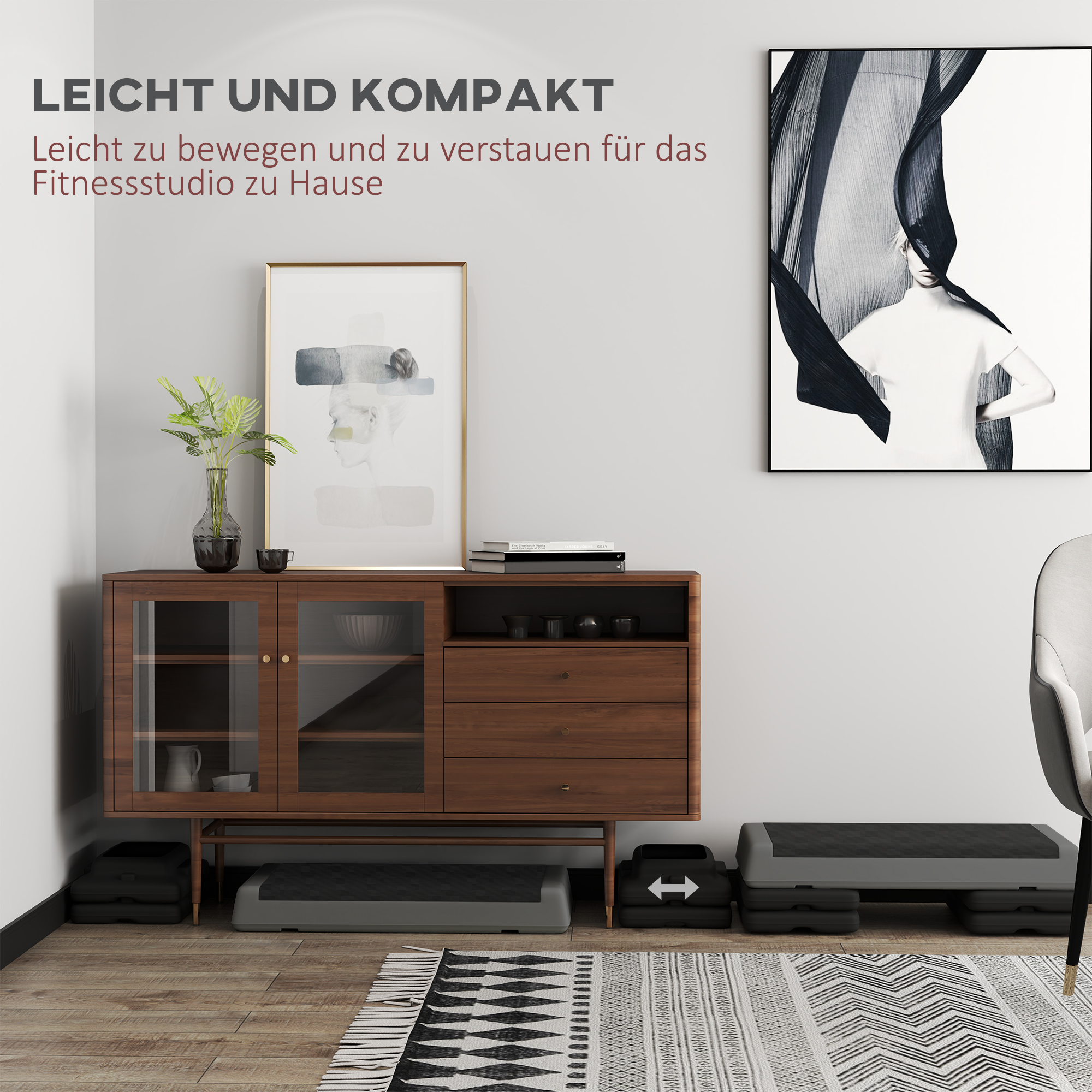 Reguleeritav aeroobikastepper, libisemiskindel, hall, 77 x 36 x 10,5/15,5/20,5 cm