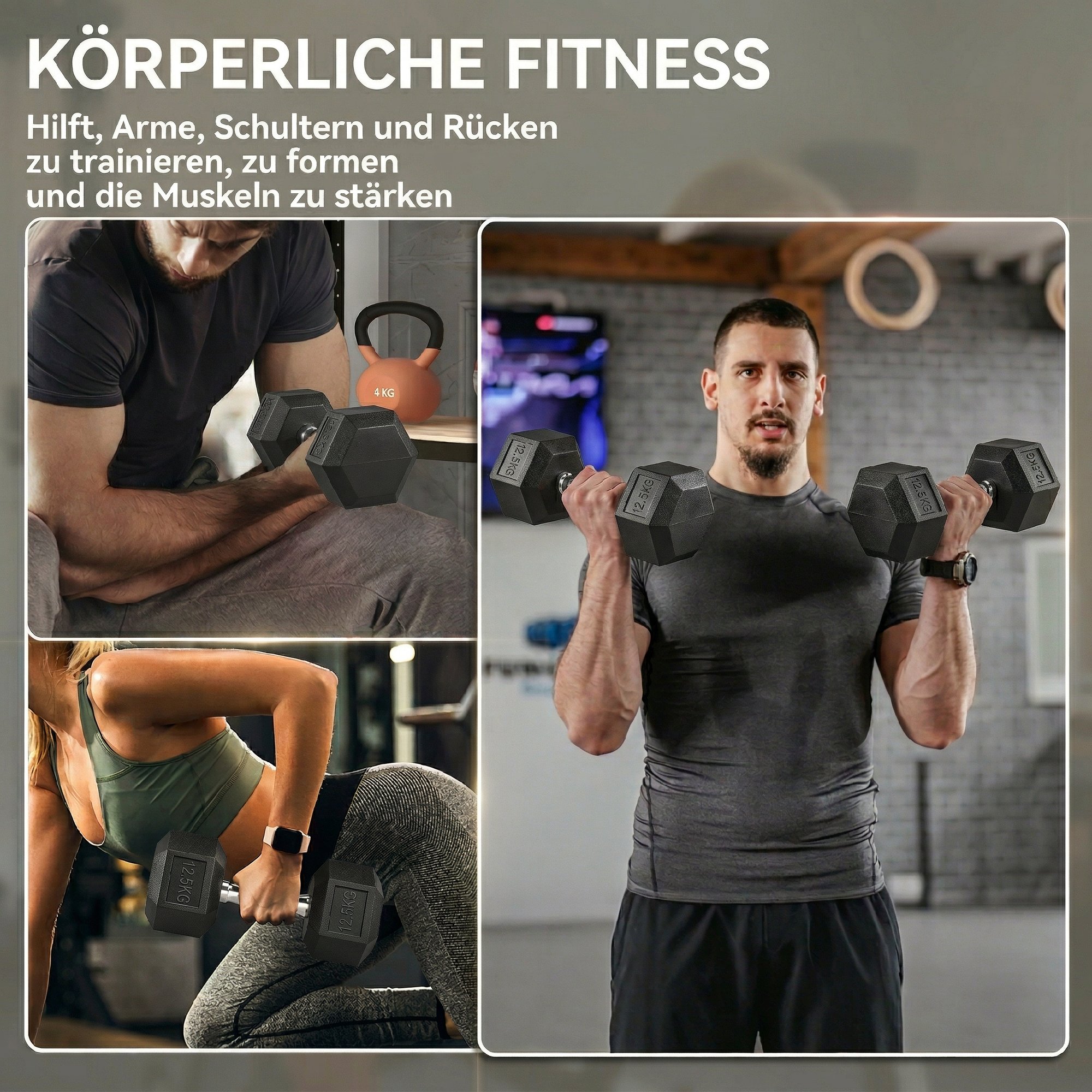 Hantlite komplekt, 2 x 12,5 kg, must, kummiga, rihveldatud käepidemega