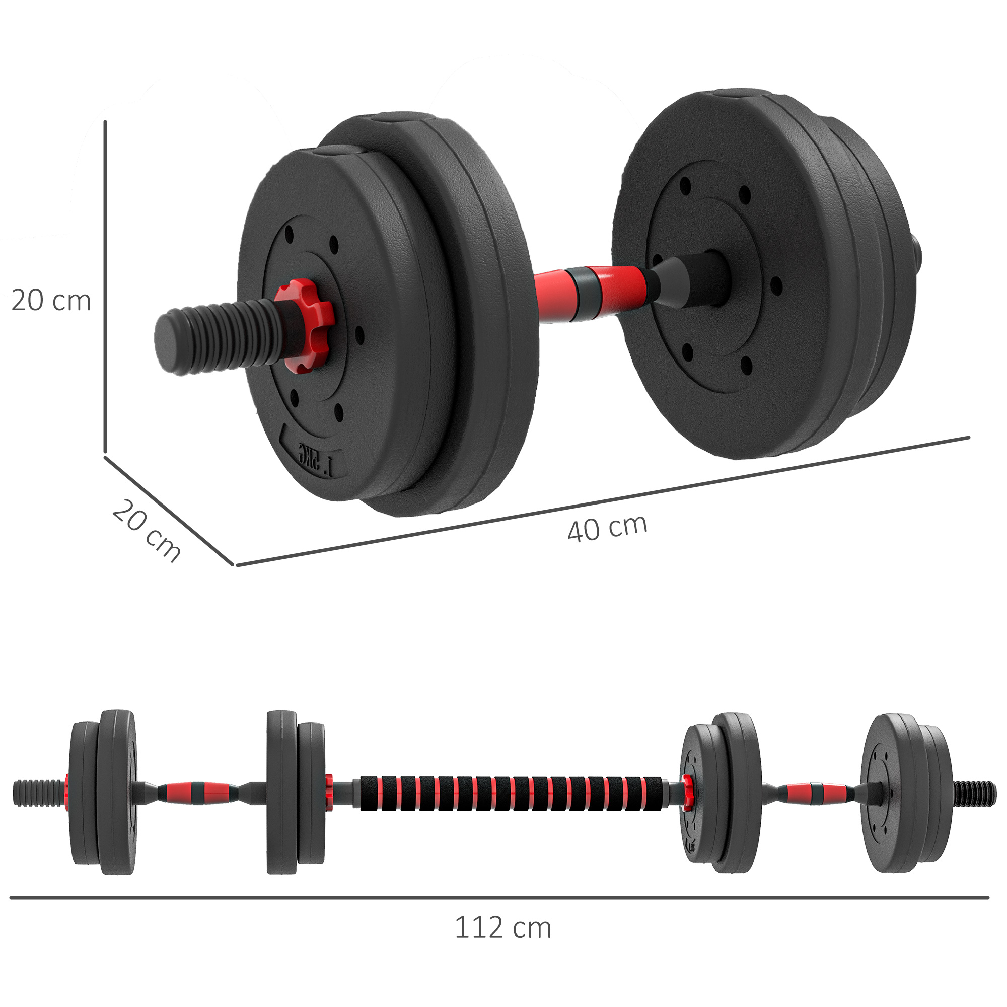 Reguleeritav hantlite ja kangi komplekt 15 kg, must