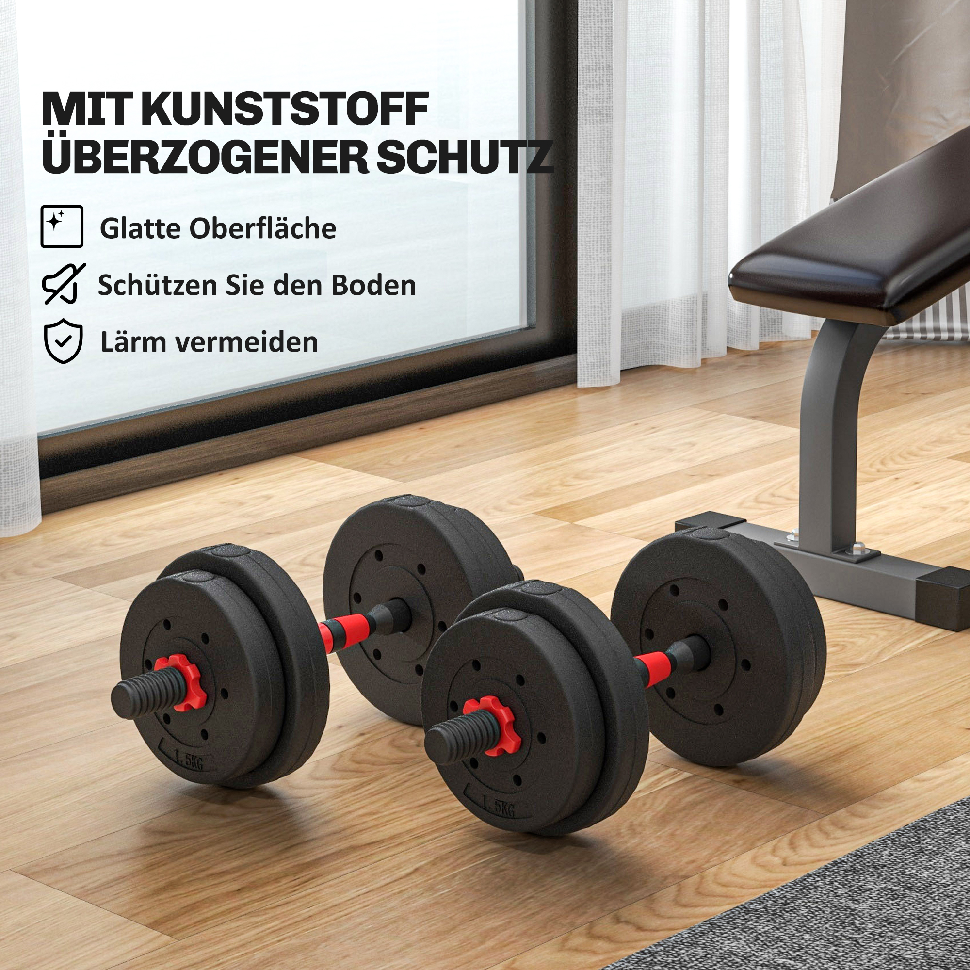 Reguleeritav hantlite ja kangi komplekt 15 kg, must