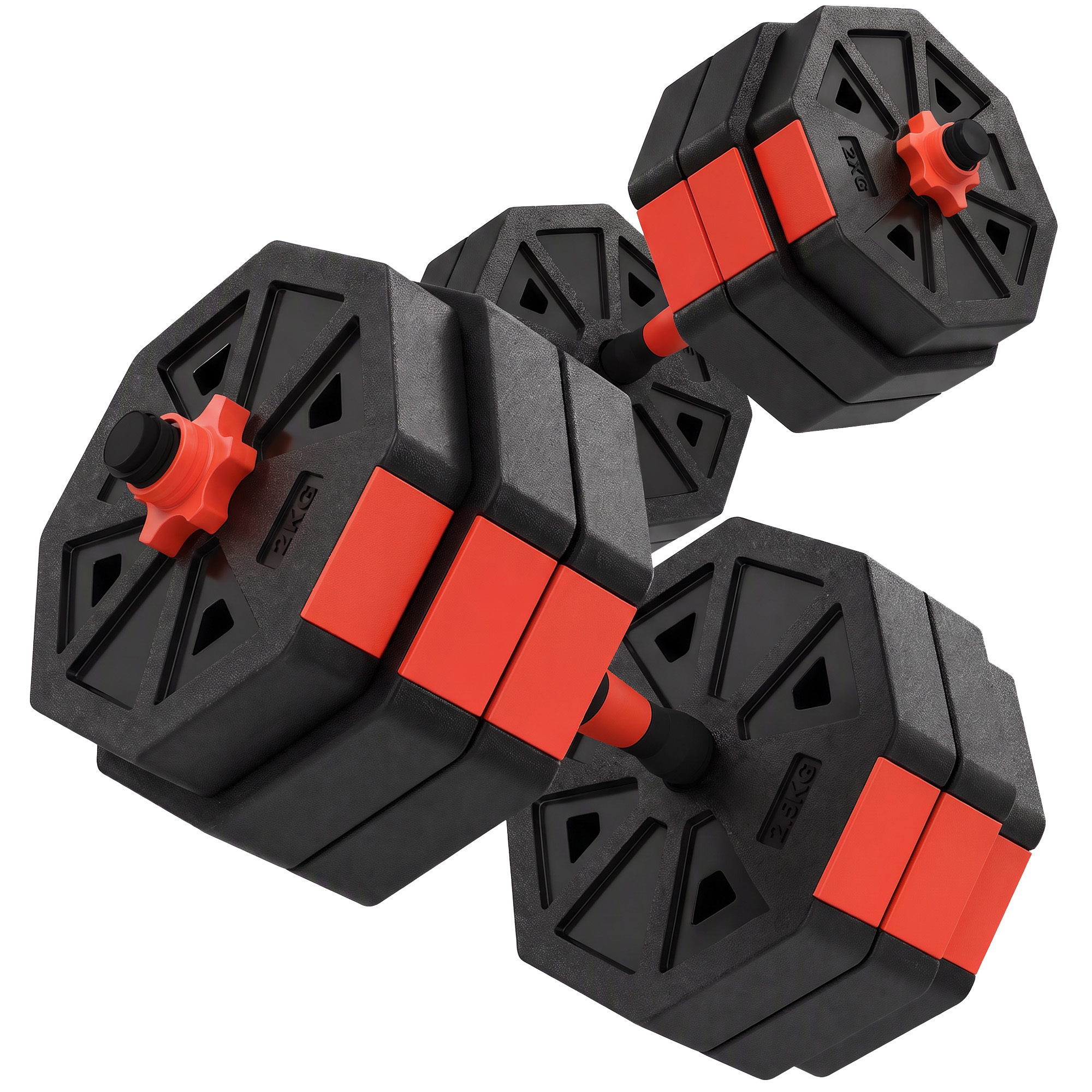6-in-1 reguleeritav hantlikomplekt, 25 kg, punane