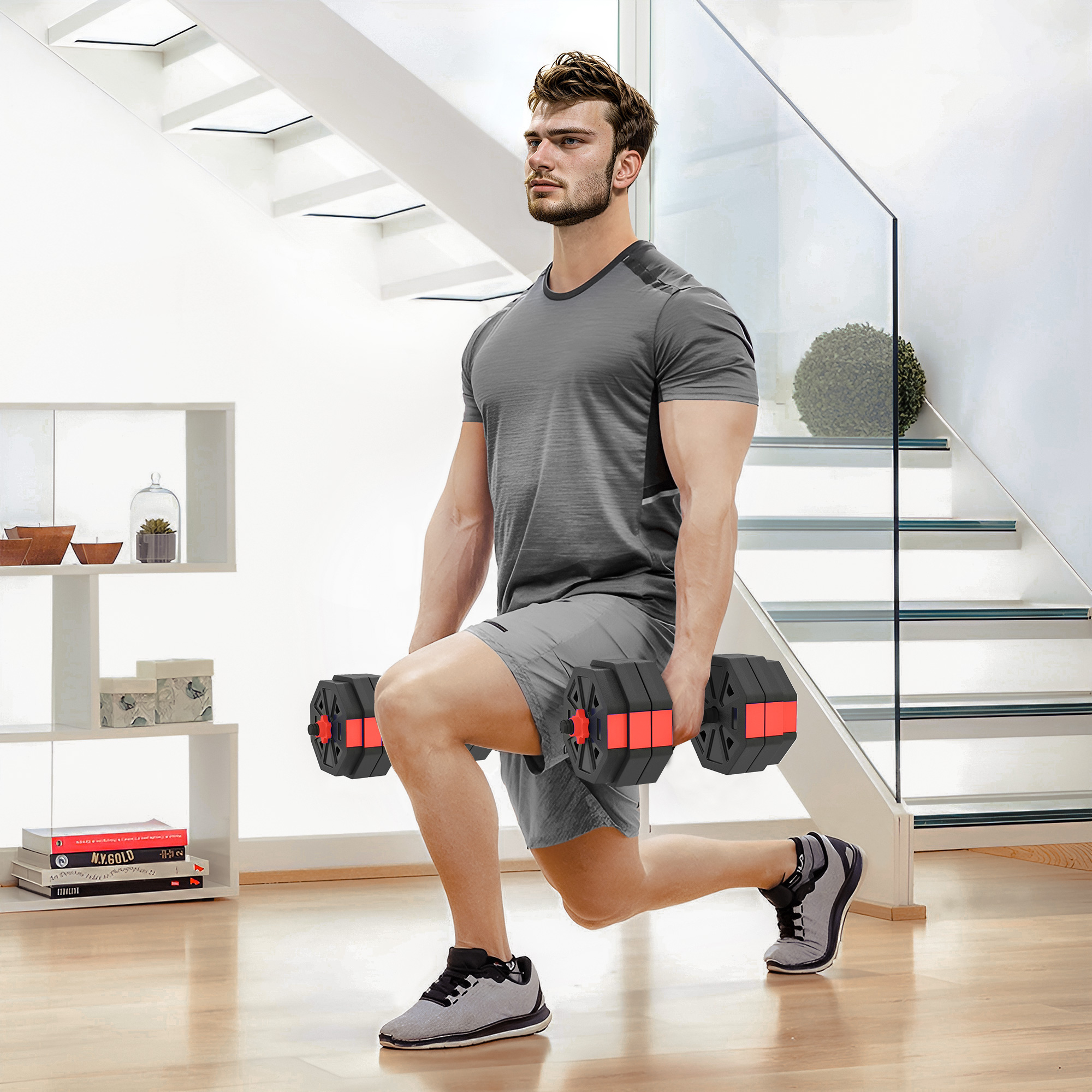 6-in-1 reguleeritav hantlikomplekt, 25 kg, punane
