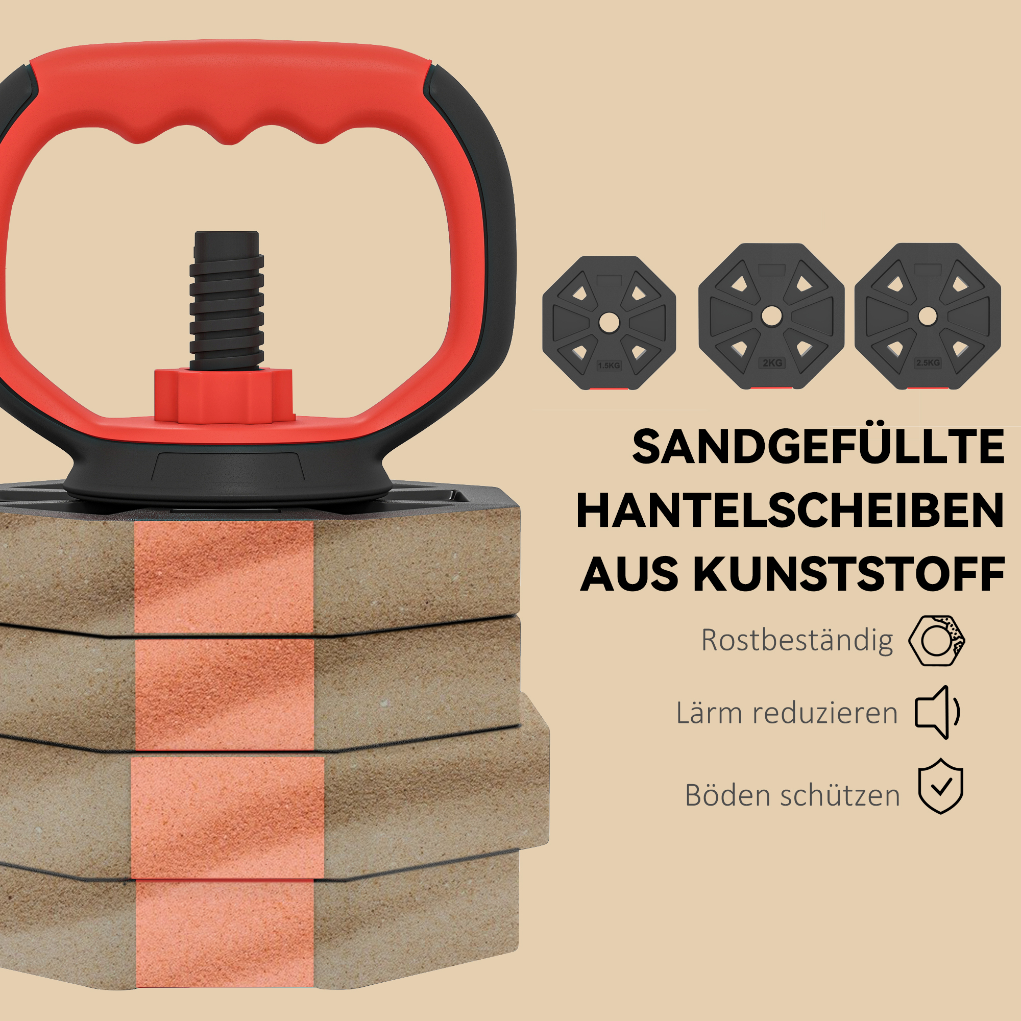 6-in-1 reguleeritav hantlikomplekt, 25 kg, punane