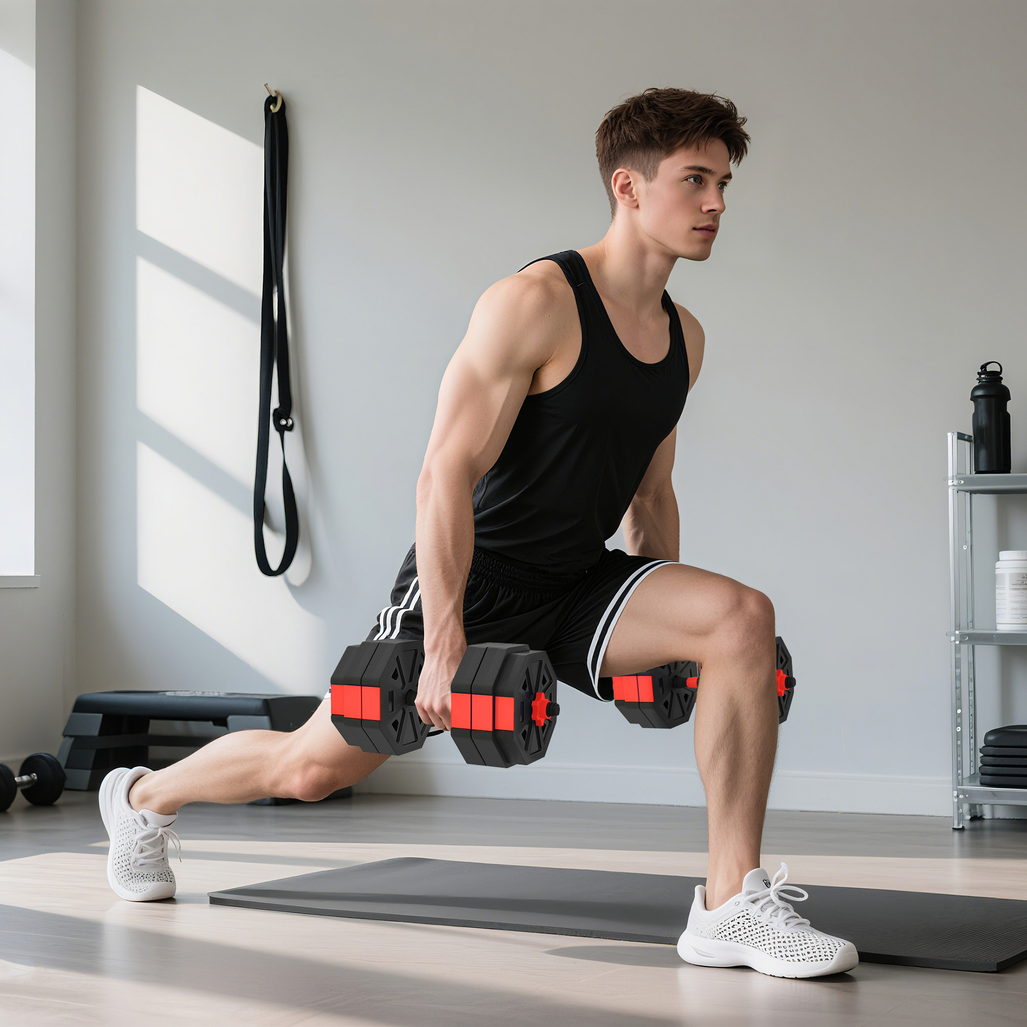 6-in-1 reguleeritav hantlikomplekt, 25 kg, punane