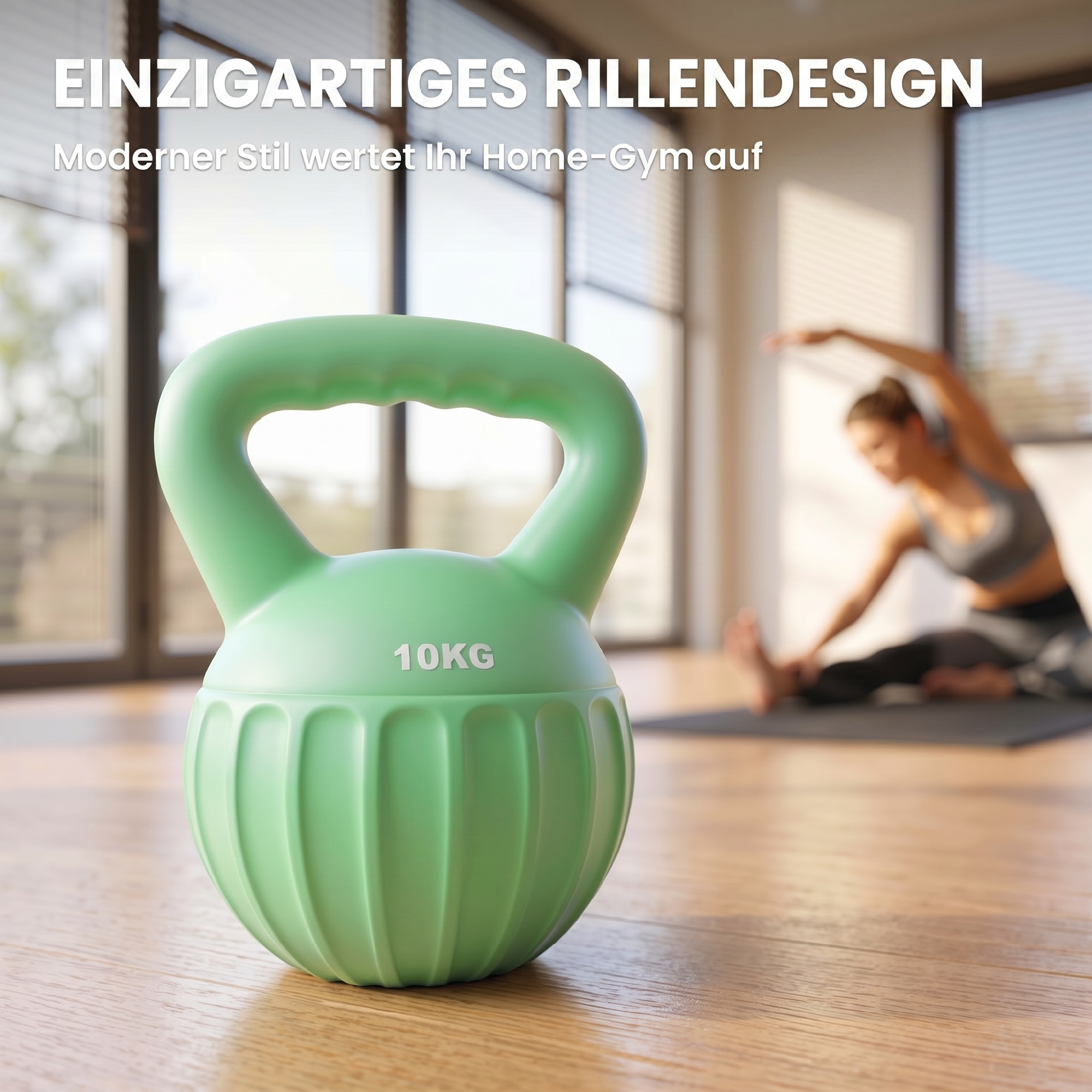 Kettlebell 10 kg, roheline, plast, liivtäide, 21 x 21 x 27 cm