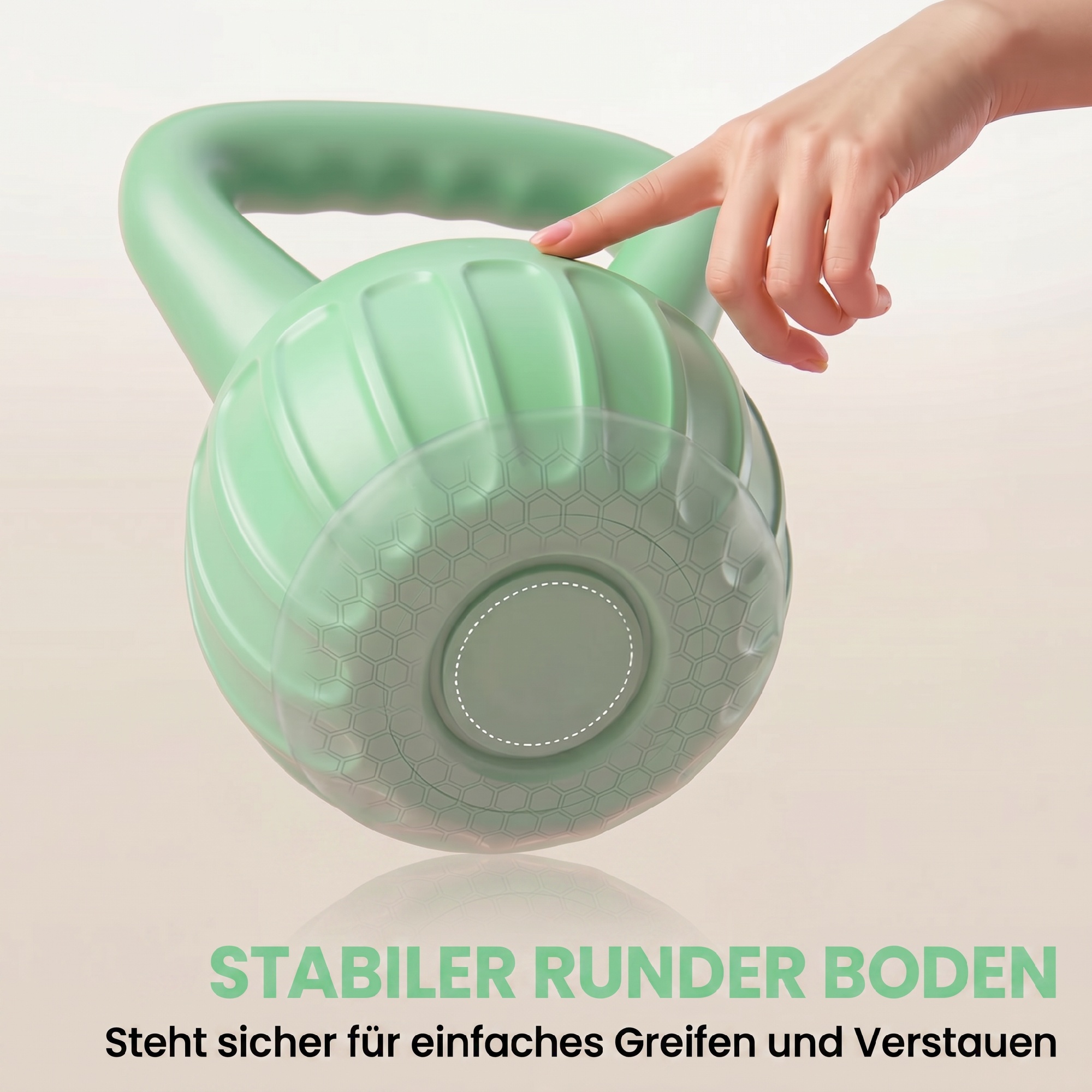 Kettlebell 10 kg, roheline, plast, liivtäide, 21 x 21 x 27 cm