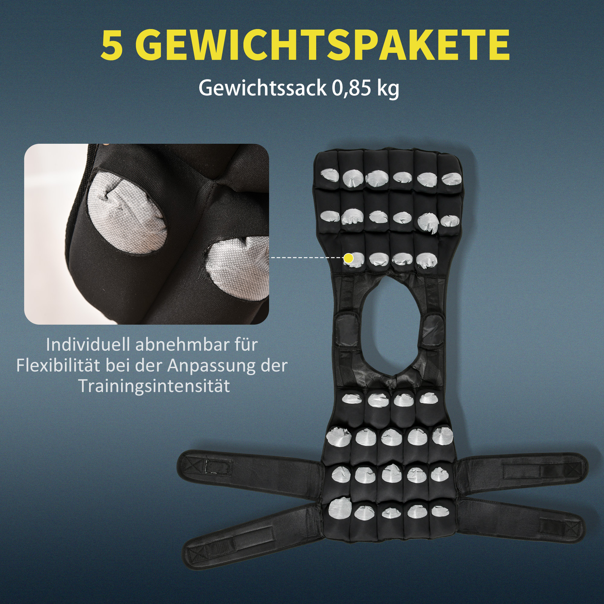 30 kg kaalutud treeningvest, reguleeritav, 35 raskuskotiga, must, 60 x 50 cm