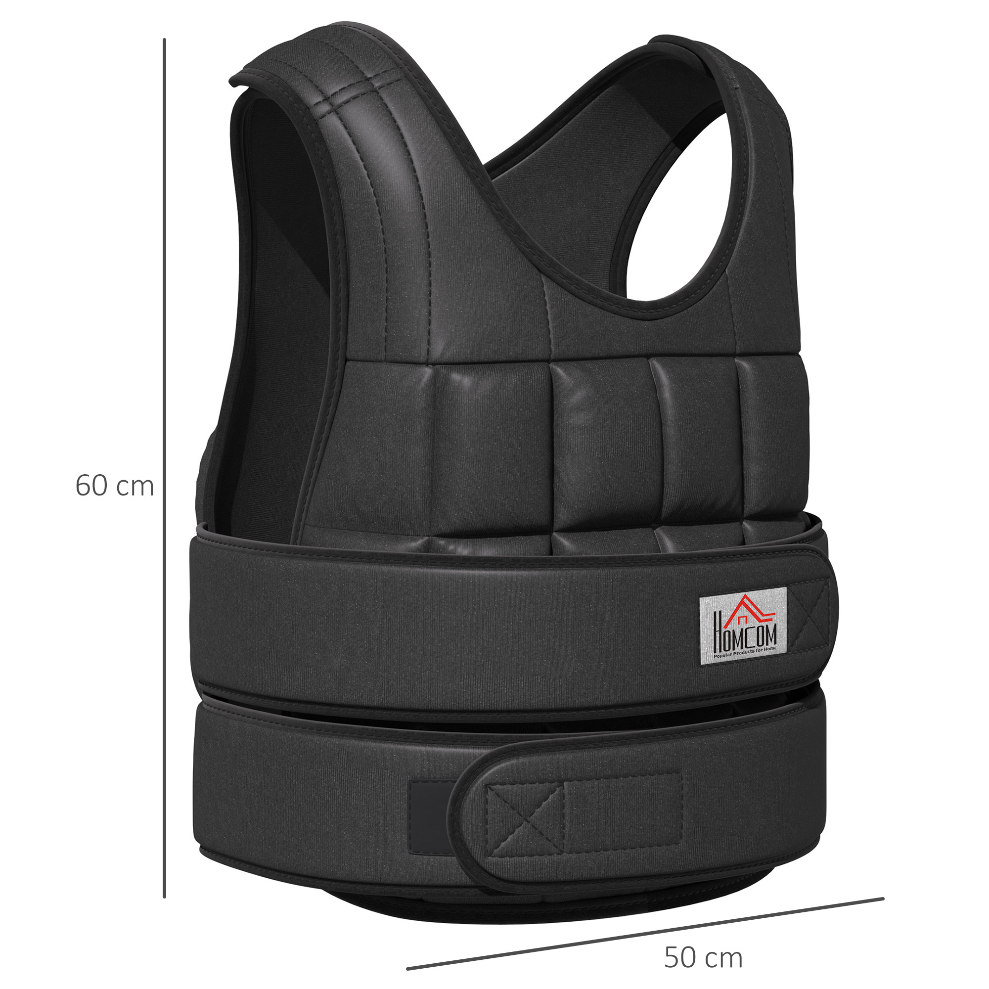 30 kg kaalutud treeningvest, reguleeritav, 35 raskuskotiga, must, 60 x 50 cm
