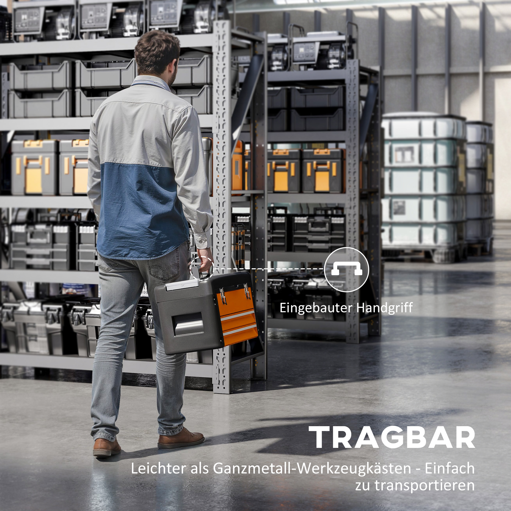 Tööriistakast sahtliga, 49,7 x 25,3 x 28,9 cm, oranž, teras