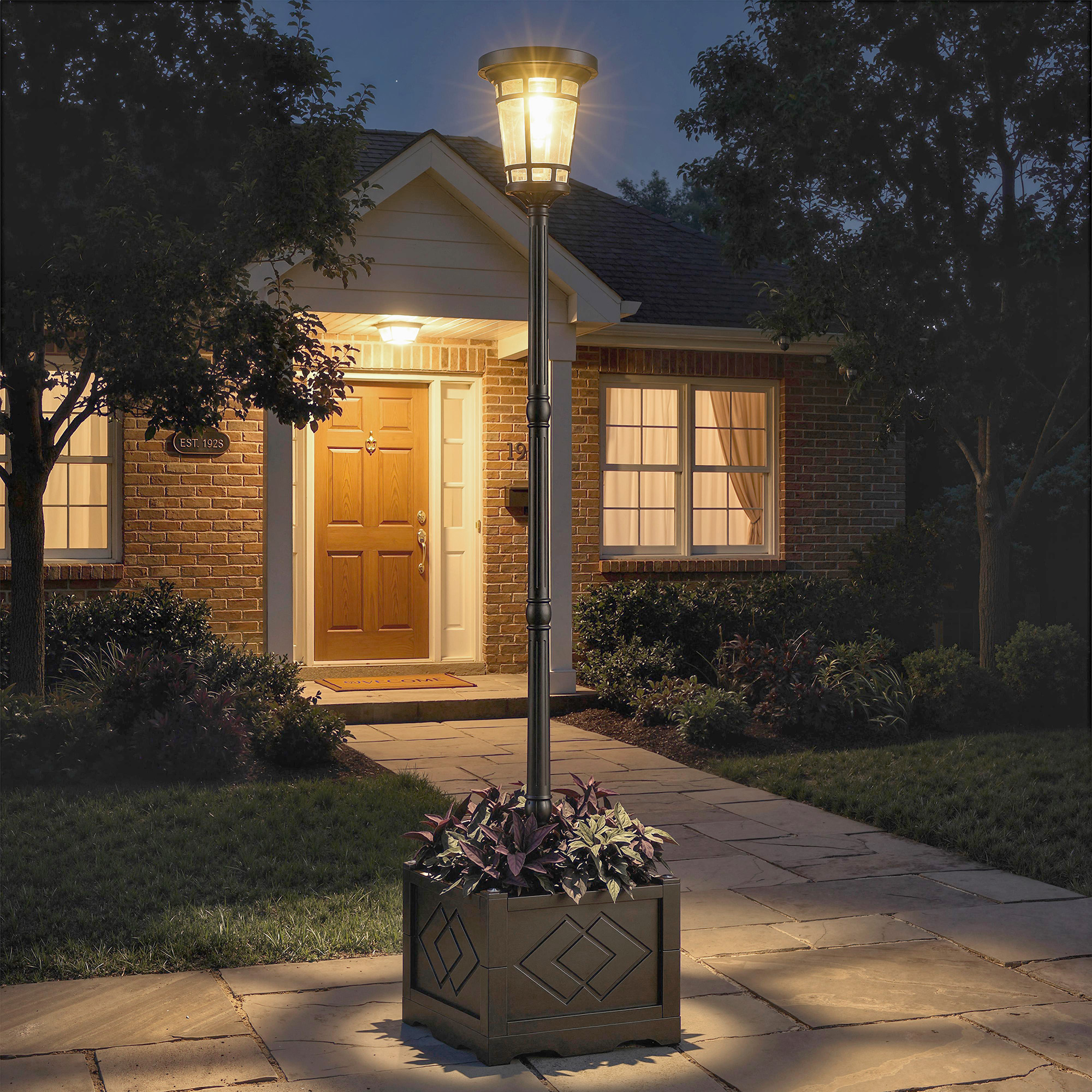 Päikesega aiavalgusti lillepotiga, must, 195 cm