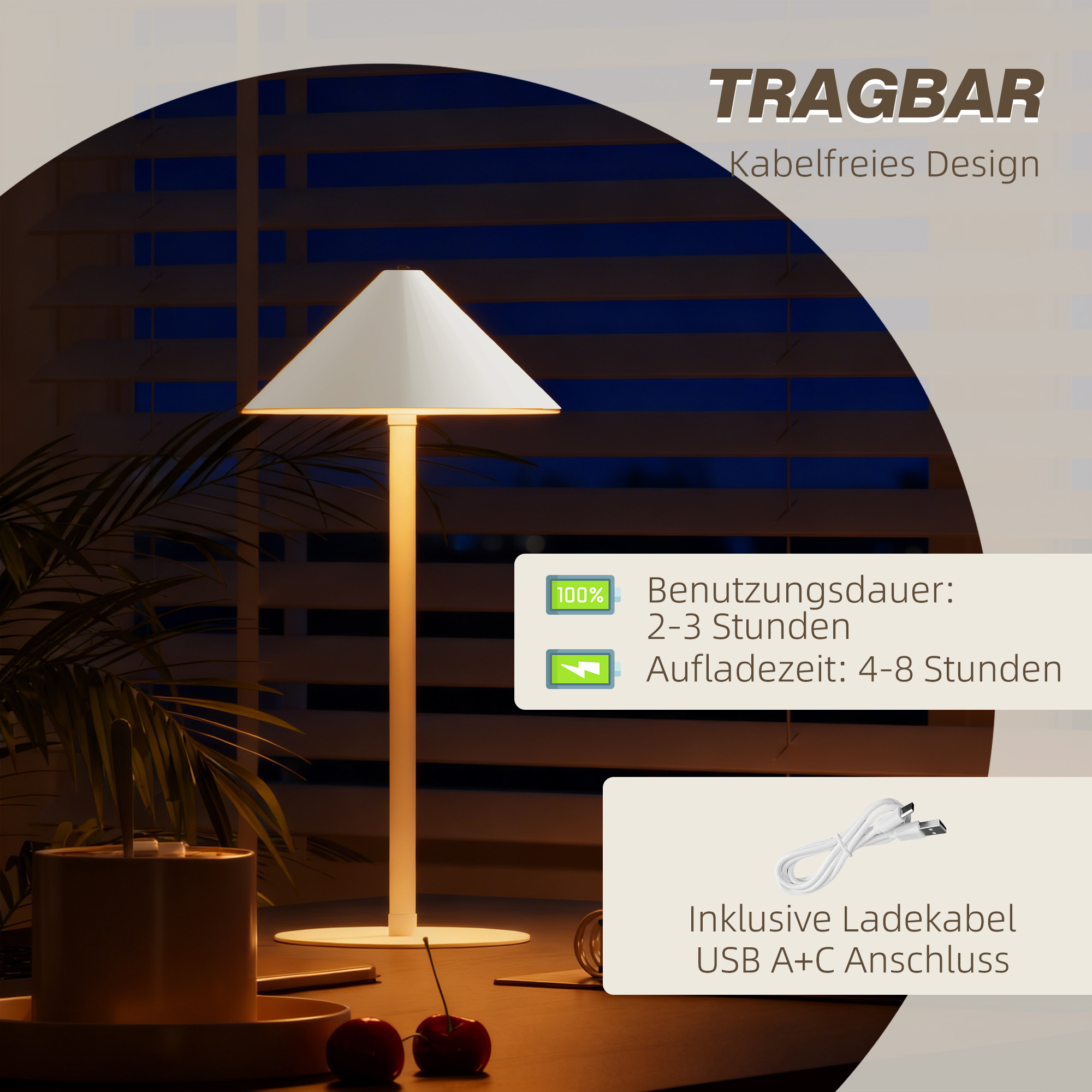2 tk LED-laualamp USB-kaabliga, puutetundliku lülitiga, metallist, valge