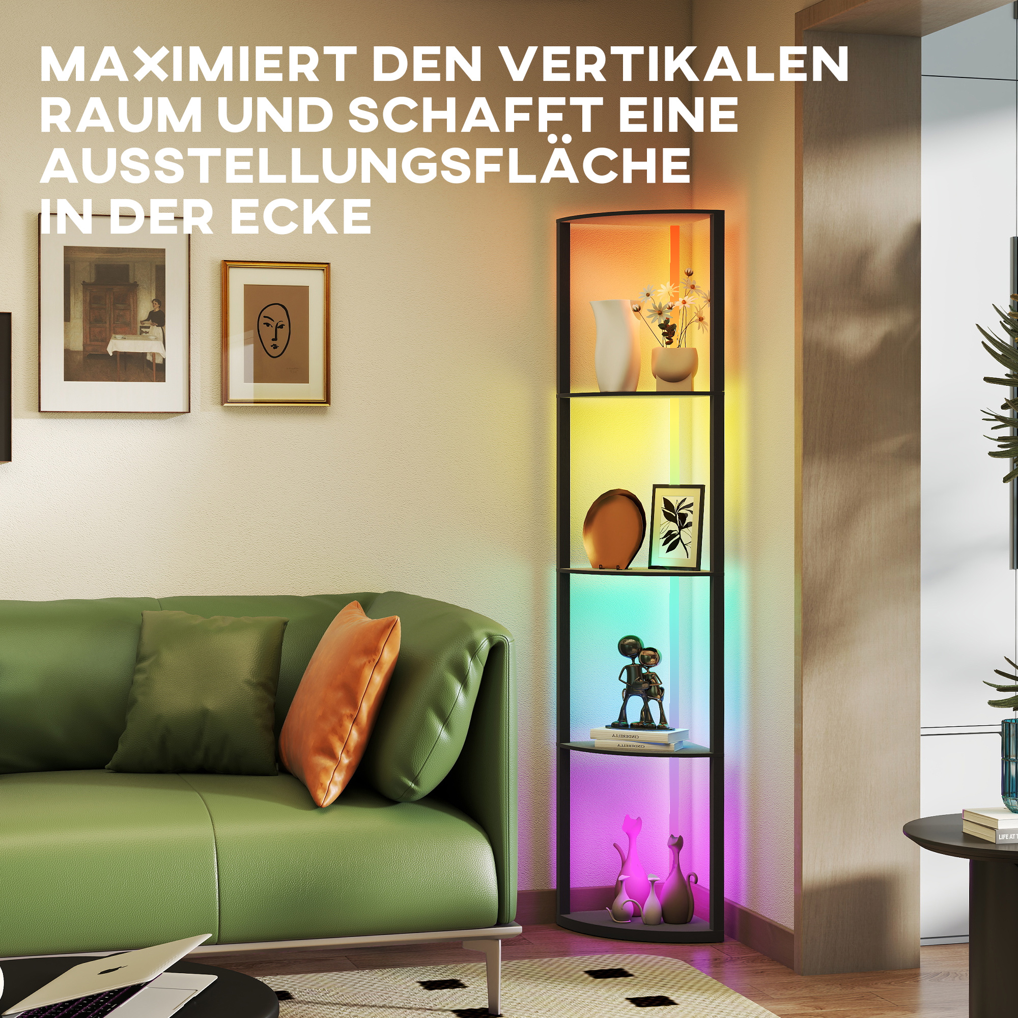 Riiulitega põrandalamp, must, MDF, 42 x 29,5 x 163 cm