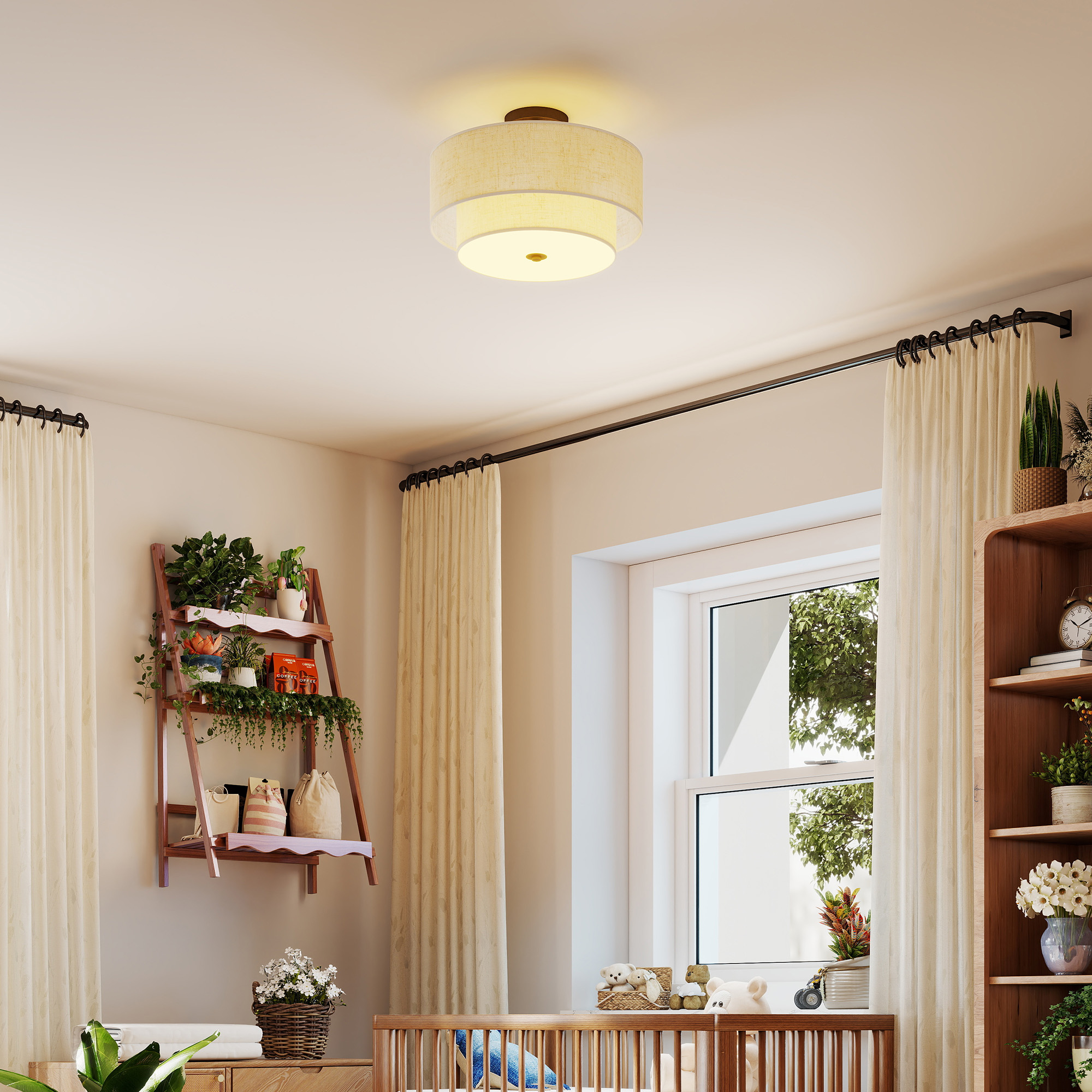 Laelamp topelt lina välimusega varjudega, kreemvalge, Ø40 x 26 cm