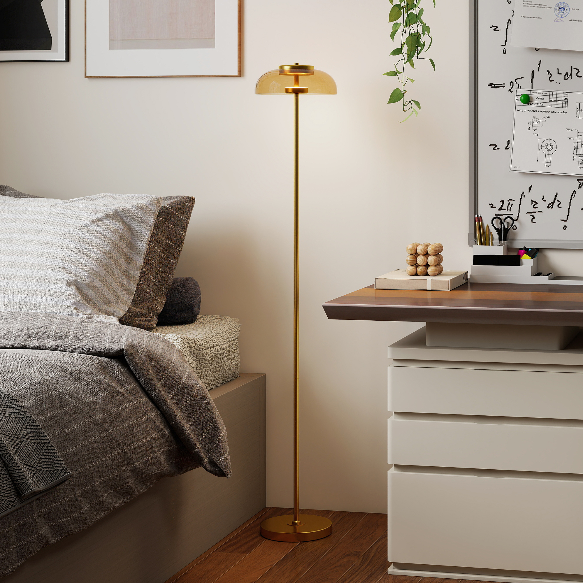 LED põrandalamp elutuppa, 3000 K soe valgus, jalglüliti, 25 x 25 x 134 cm, messing
