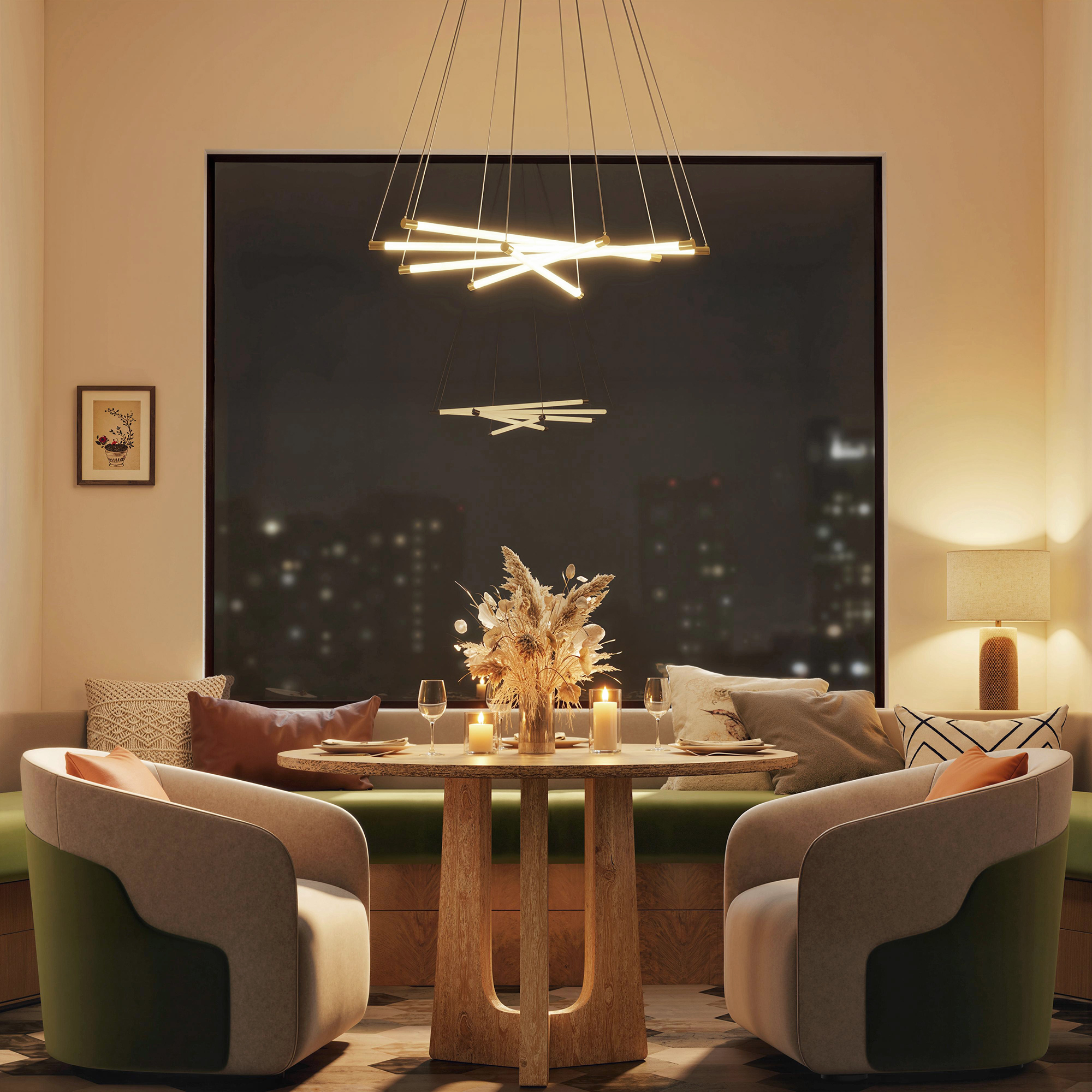 LED-laevalgusti, 50 W, reguleeritav, 5 reguleeritavat valgustoru, kuldne+valge, Ø82 x 124 cm