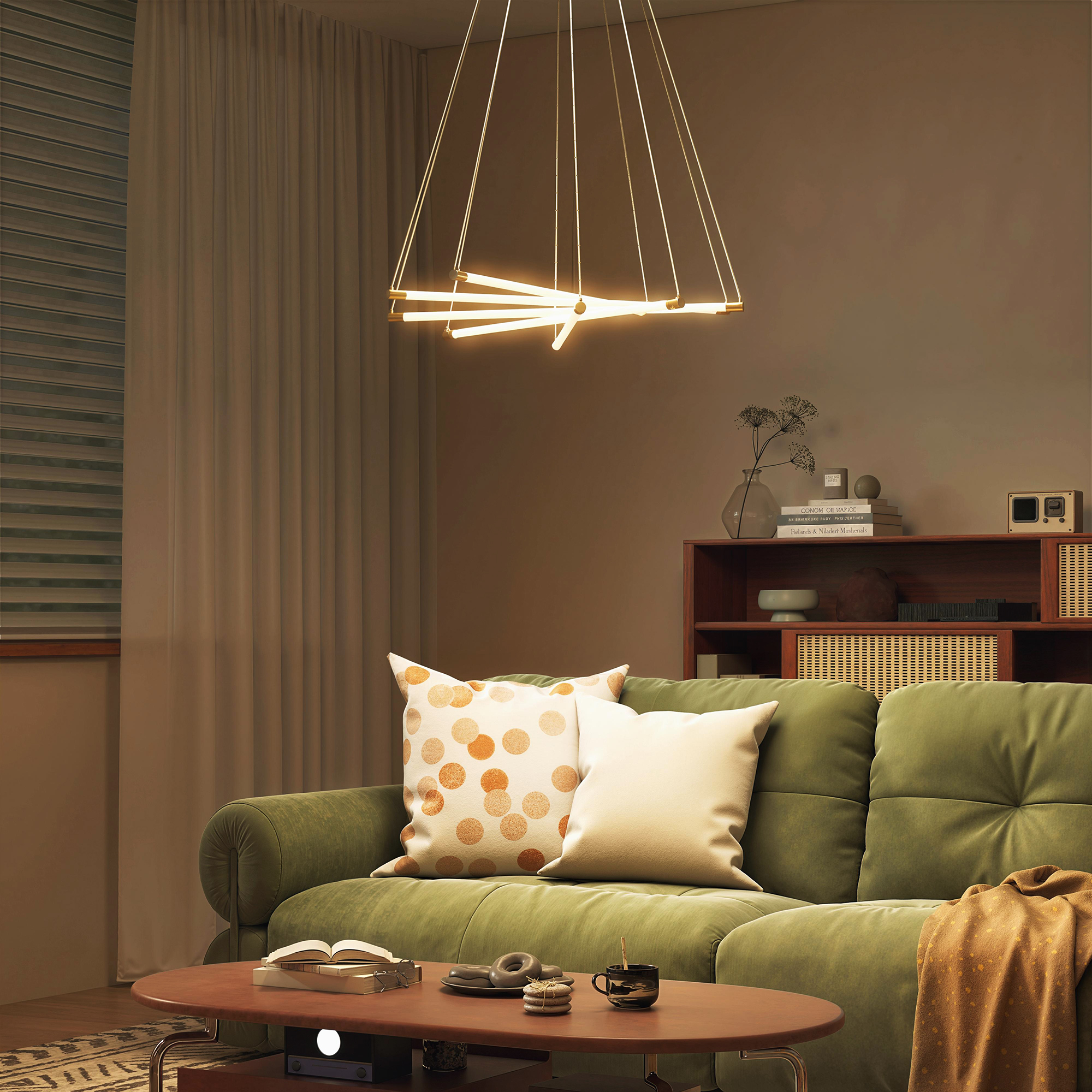 LED-laevalgusti, 50 W, reguleeritav, 5 reguleeritavat valgustoru, kuldne+valge, Ø82 x 124 cm