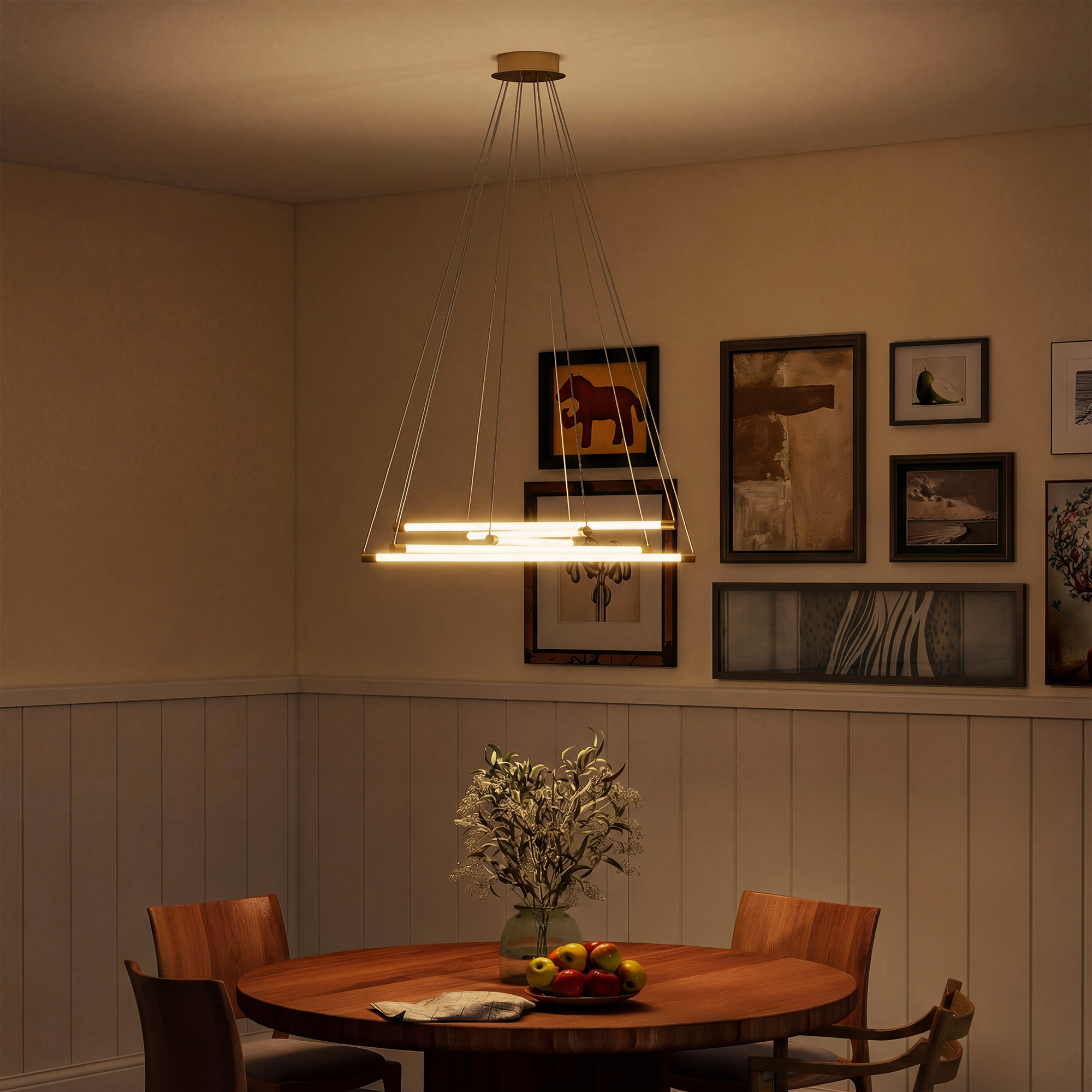 LED-laevalgusti, 50 W, reguleeritav, 5 reguleeritavat valgustoru, kuldne+valge, Ø82 x 124 cm