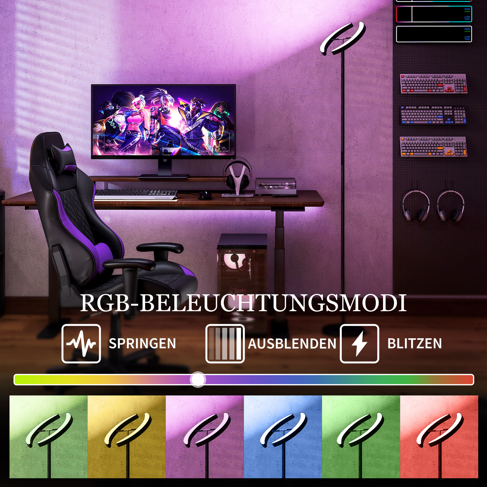 RGB põrandalamp, reguleeritav valgus, must, Ø30 x 188 cm