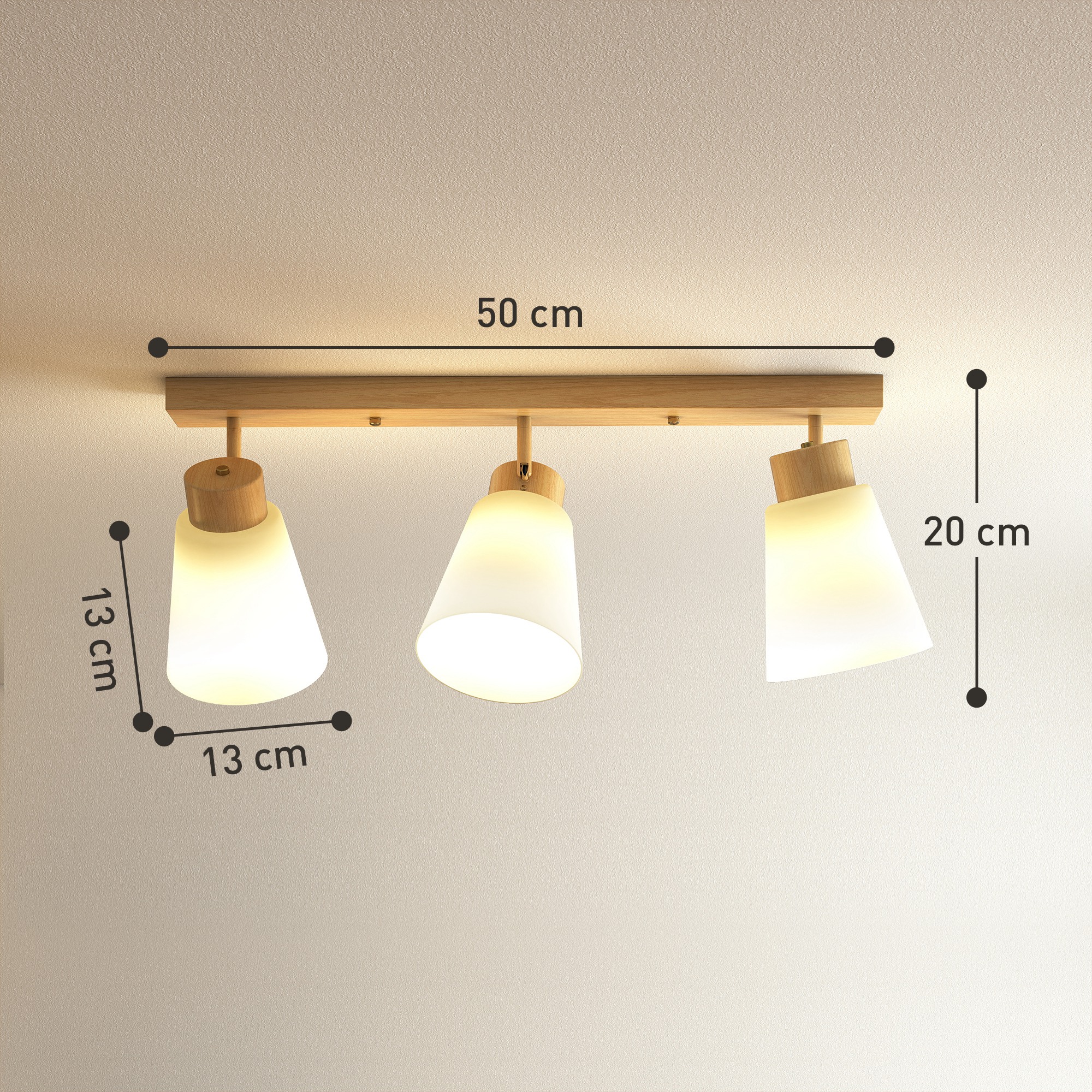 LED-laelamp, 40 W, naturaalpuidu ja kreem, 55 x 13 x 20 cm
