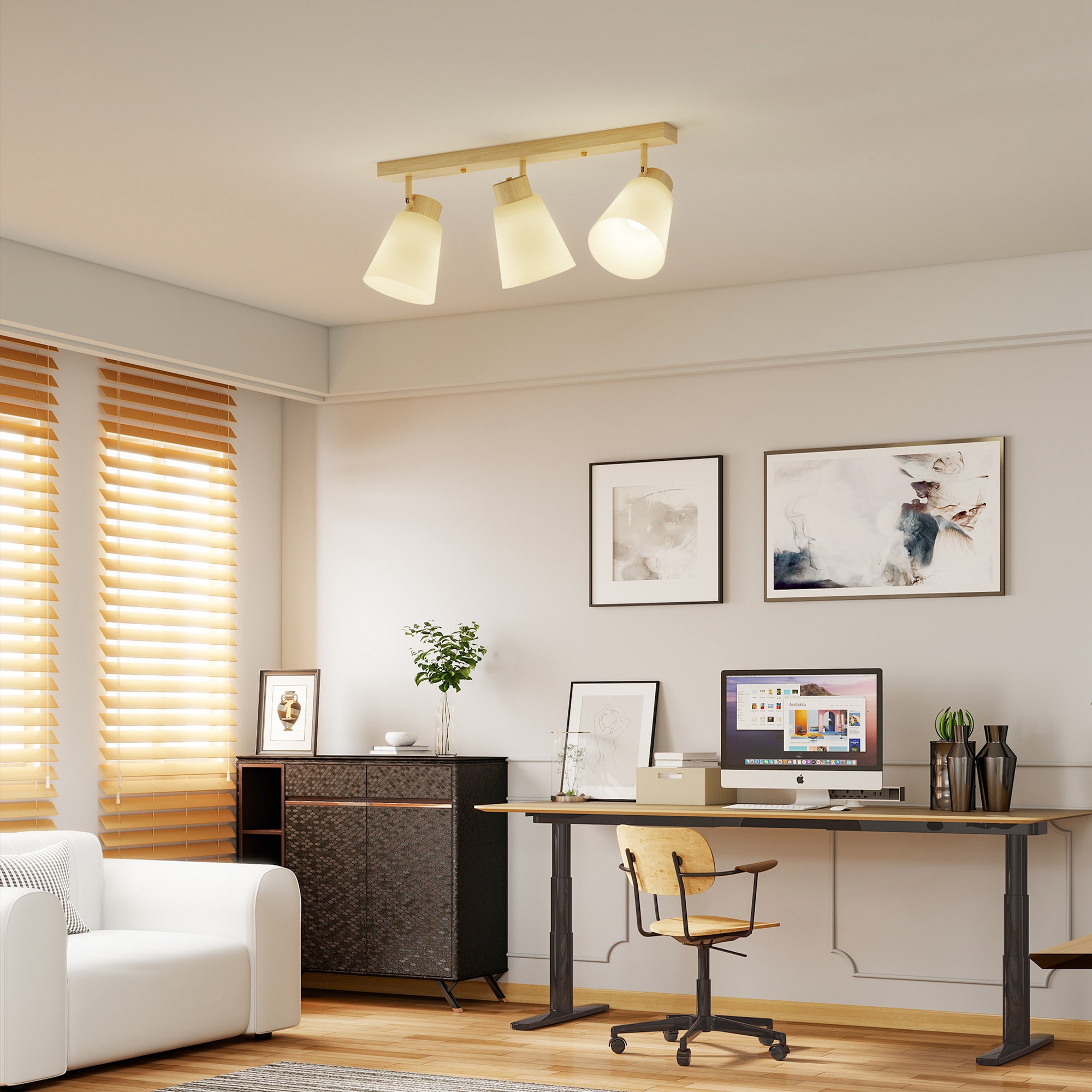 LED-laelamp, 40 W, naturaalpuidu ja kreem, 55 x 13 x 20 cm