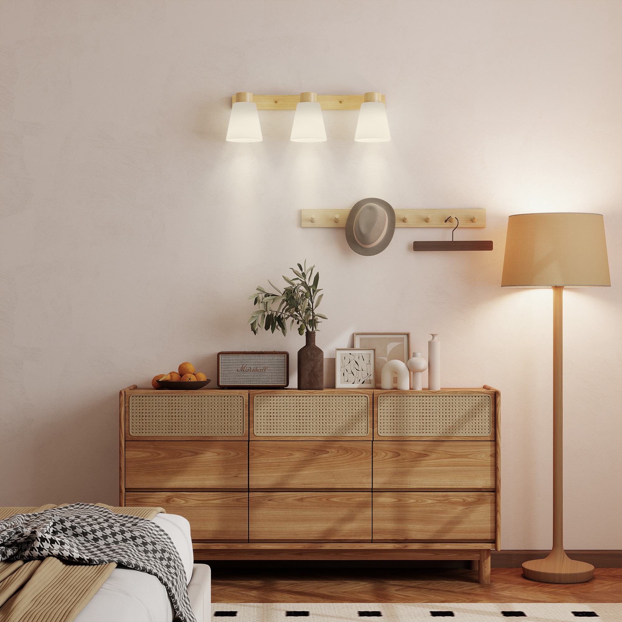LED-laelamp, 40 W, naturaalpuidu ja kreem, 55 x 13 x 20 cm