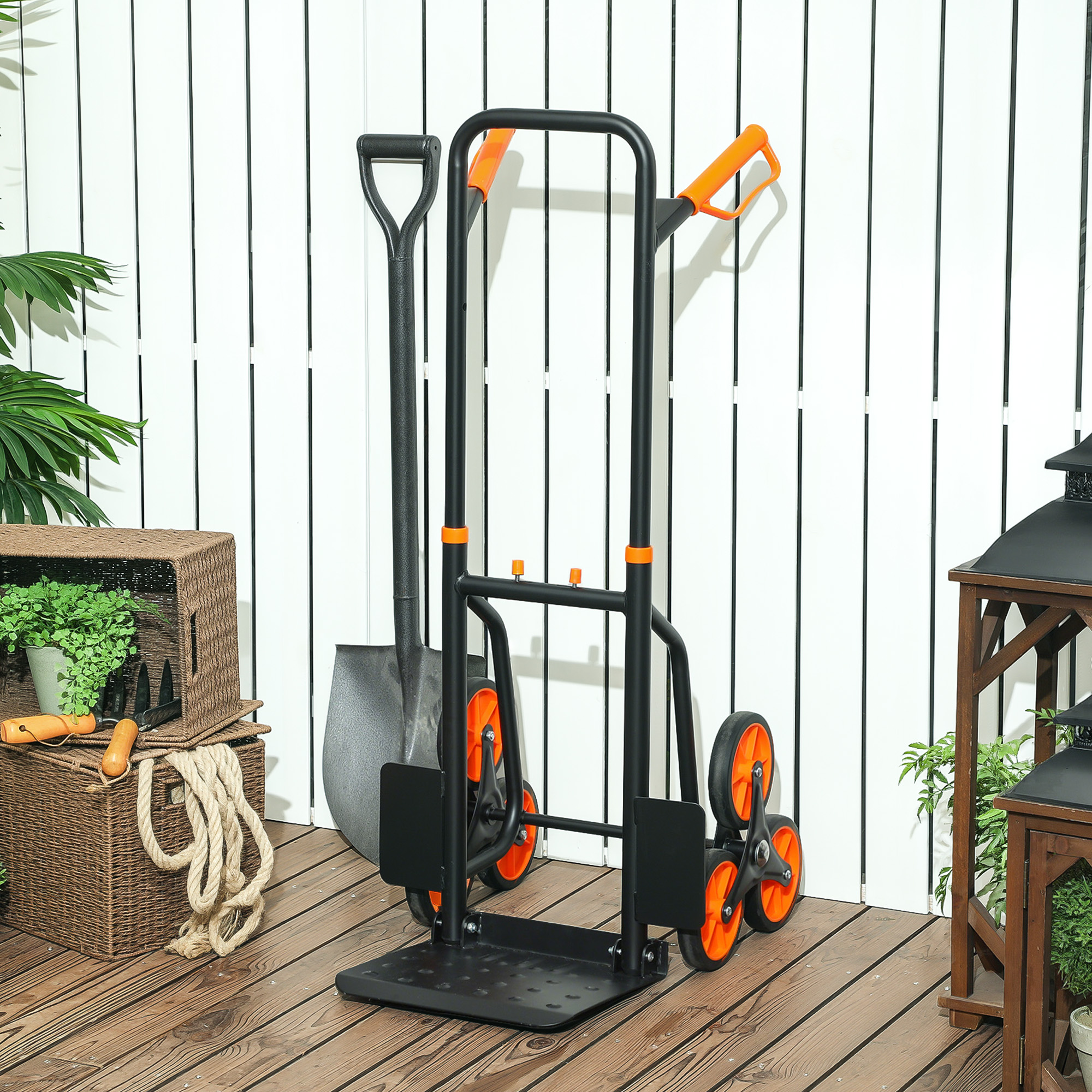 Kokkupandav treppide ronija käru terasraamiga, must/oranž, kuni 120 kg