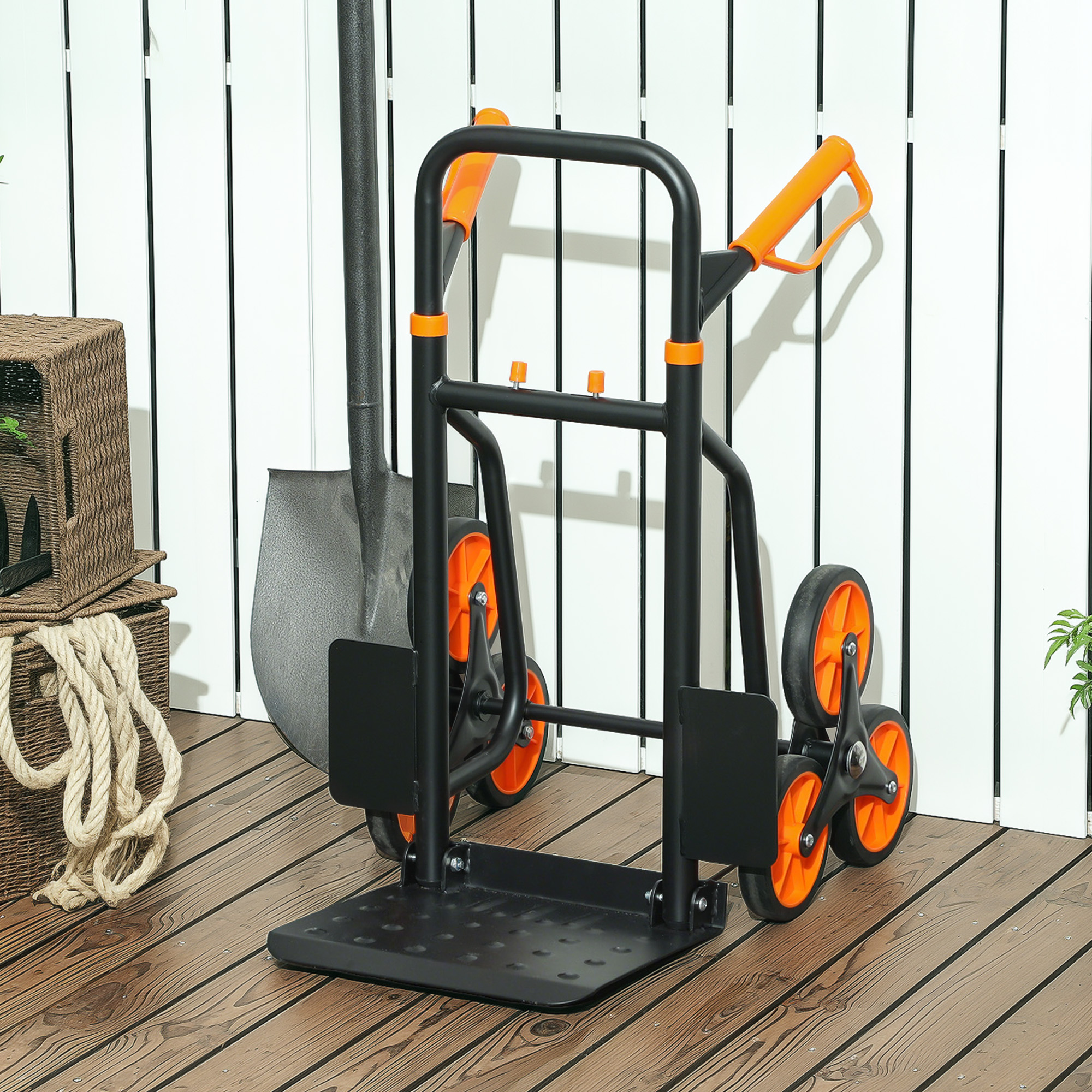 Kokkupandav treppide ronija käru terasraamiga, must/oranž, kuni 120 kg