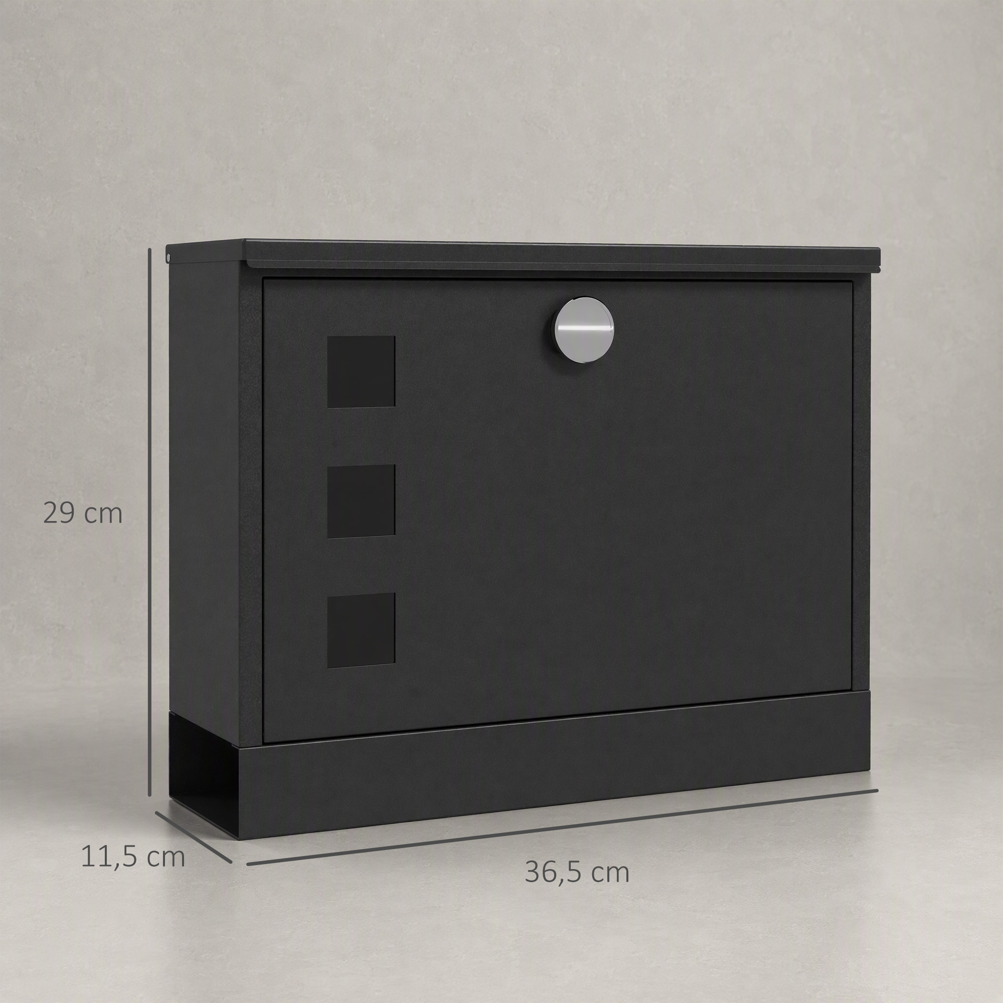 Metallist postkast, lukustatav, must, 36,5 x 11,5 x 29 cm