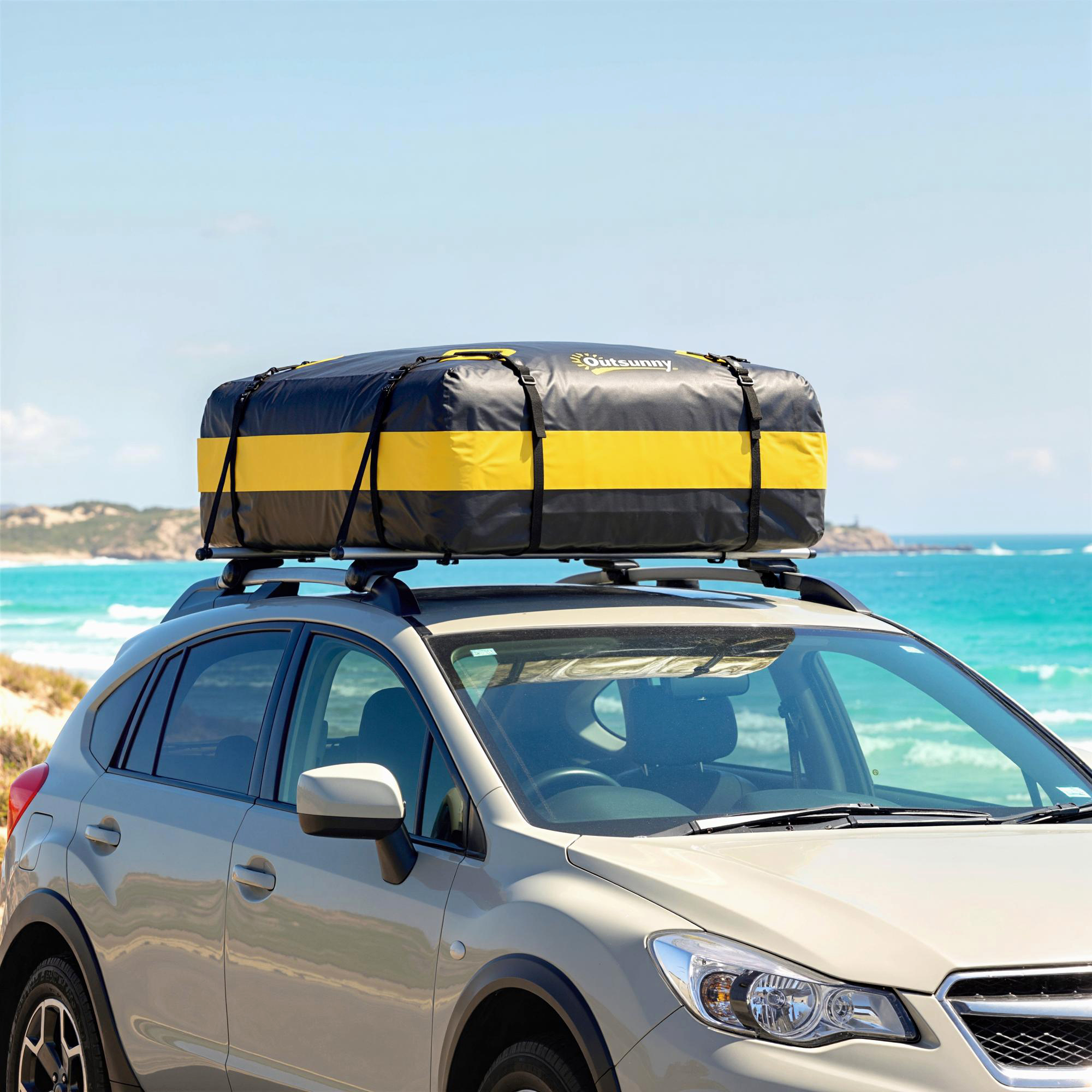 Autokatusel pagasikott, 424,5 l, must / kollane, 112 x 86 x 43 cm
