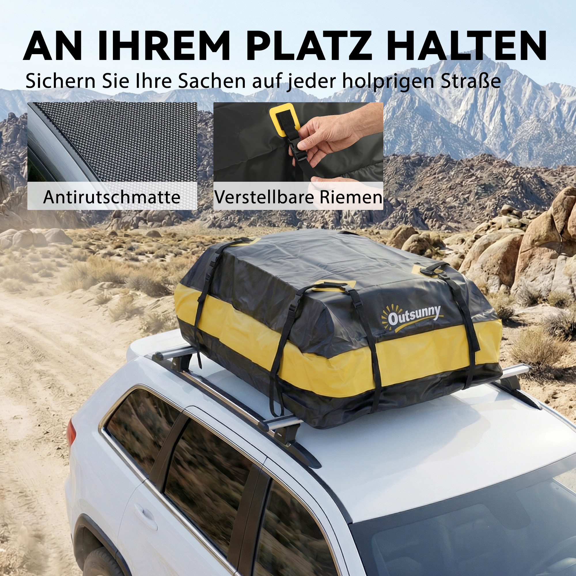 Autokatusel pagasikott, 424,5 l, must / kollane, 112 x 86 x 43 cm