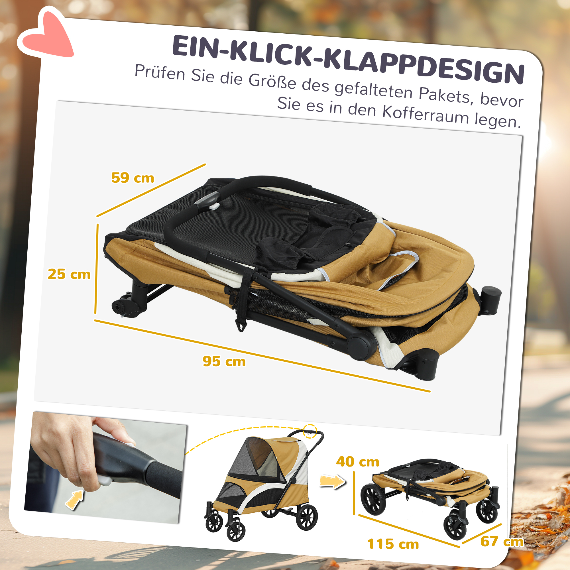 Koeravanker, kokkupandav koerakäru keskmise suurusega koertele, pruun, 25 kg
