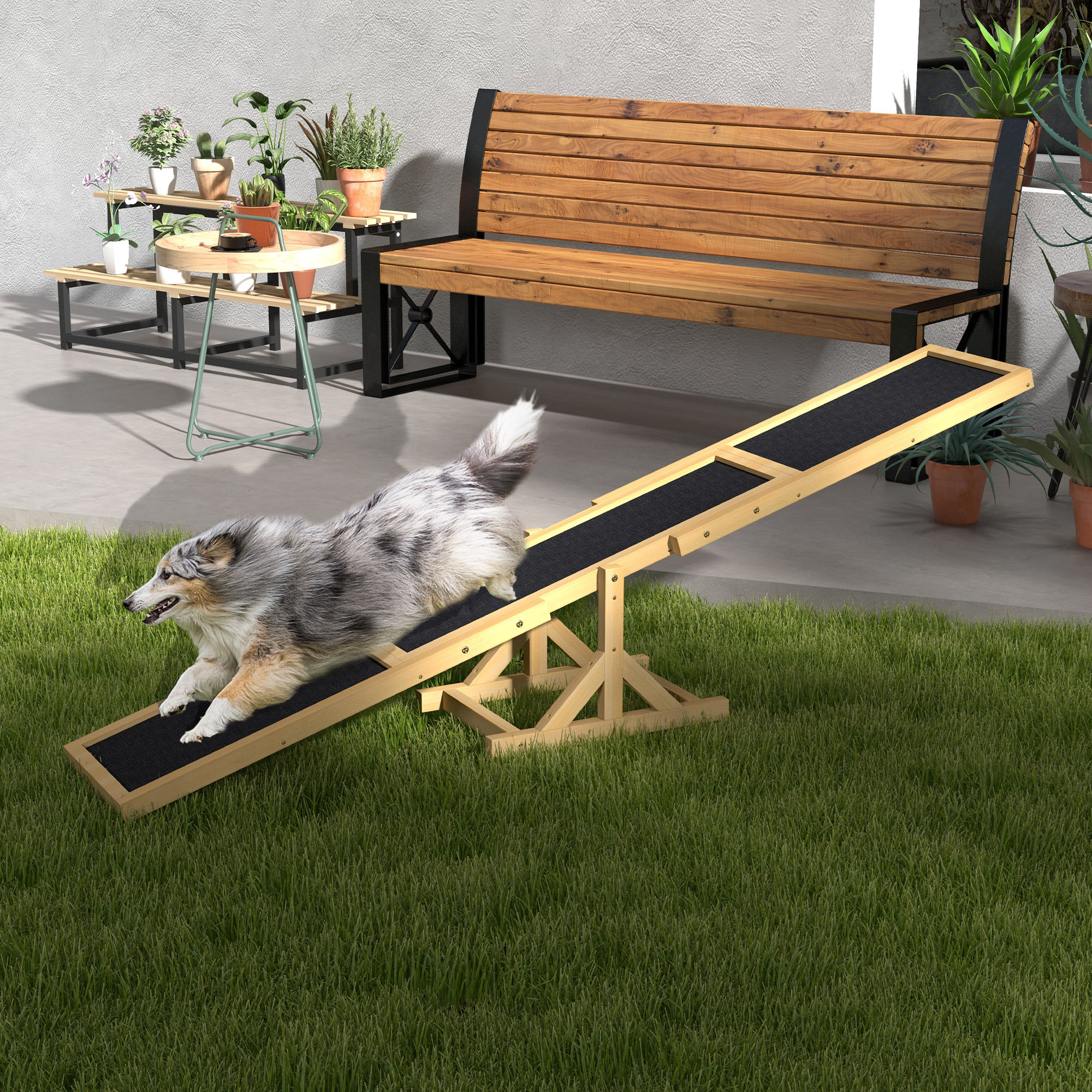 Koerte agility kiik, libisemisvastane pind, kollane, 180 x 30 x 30 cm