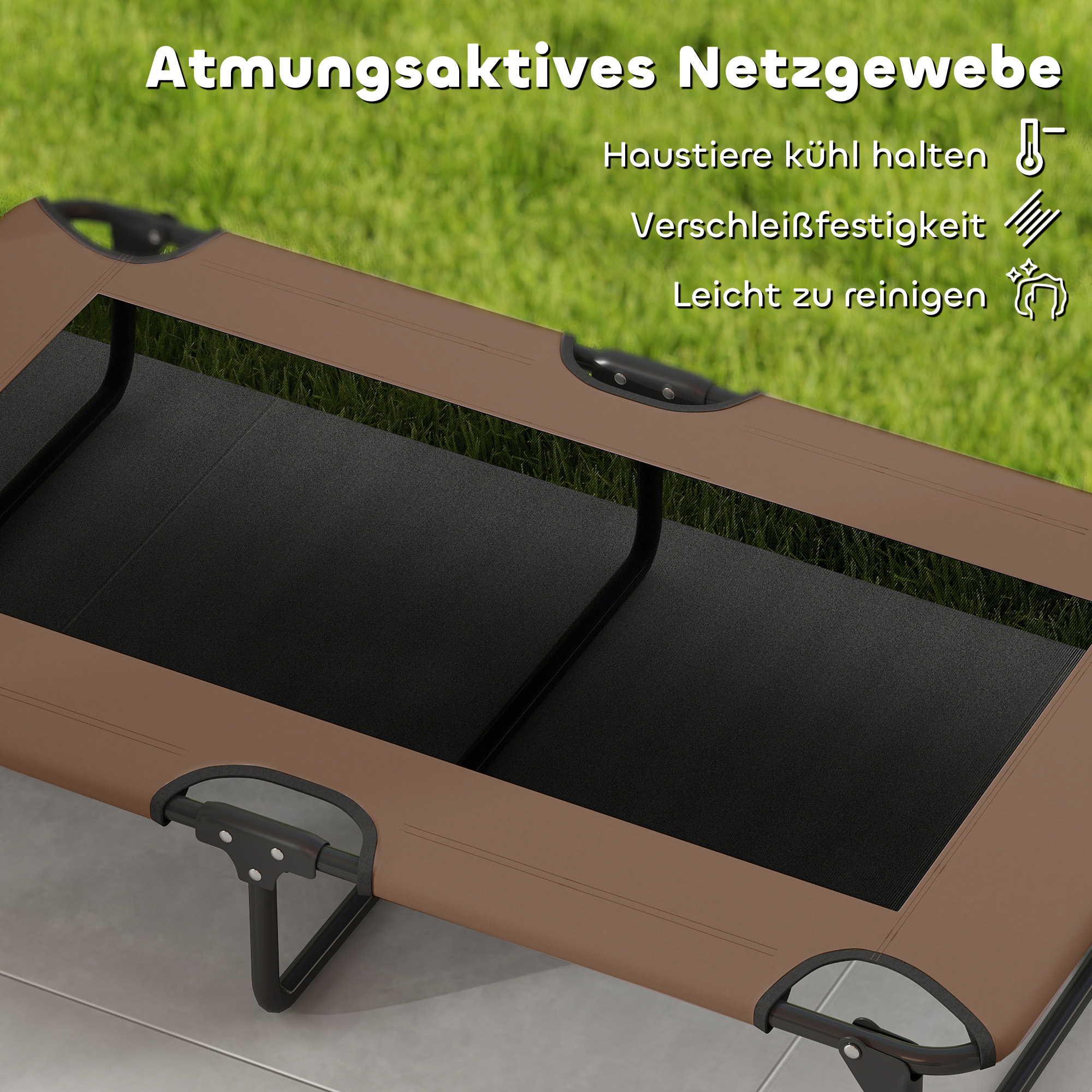 Tõstetud koeravoodi hingava võrguga, pruun, 107 x 61 x 20 cm